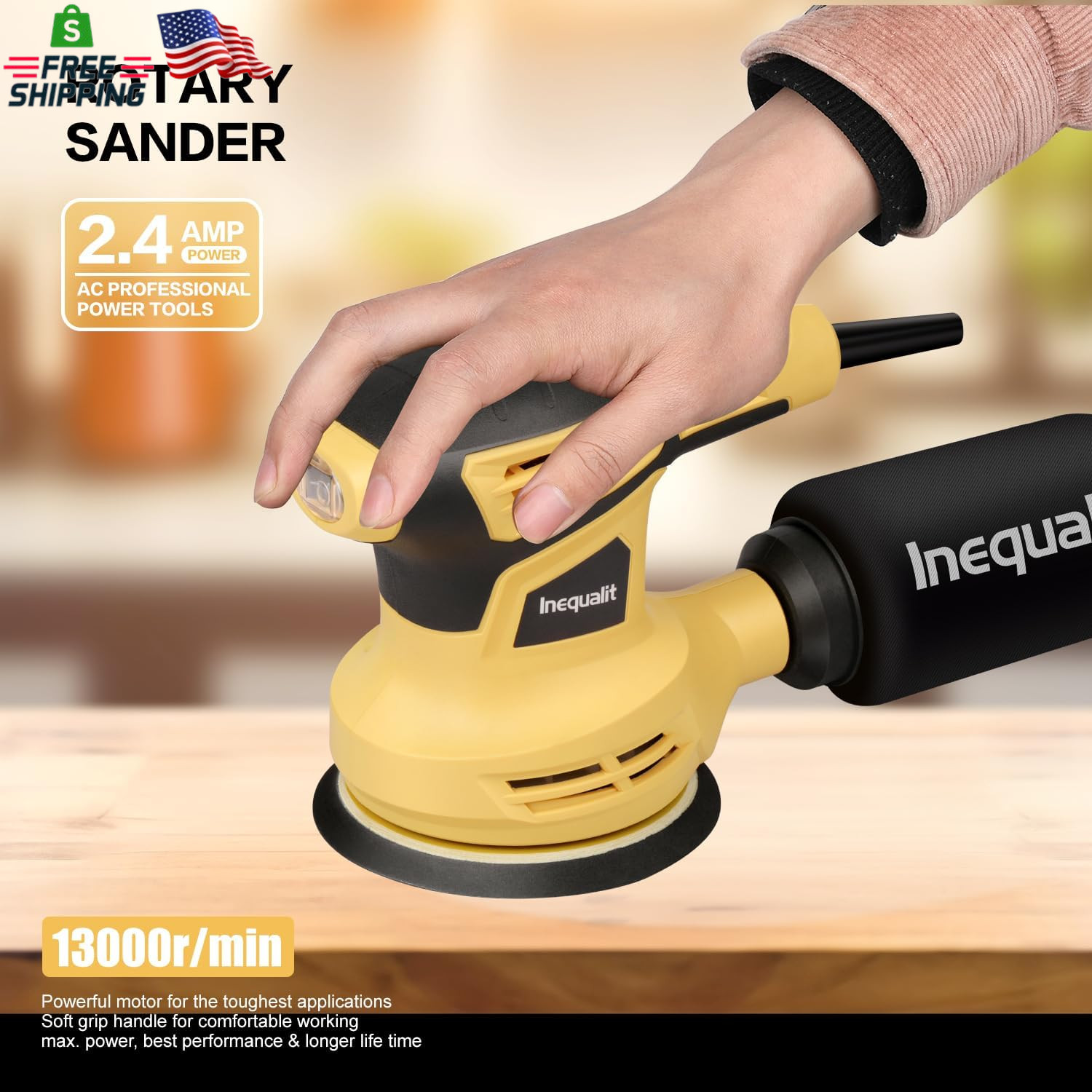 Random Orbital Sander, 2.4Amp 5-Inch Corded Palm Sander, Max 13000 OPM Electric
