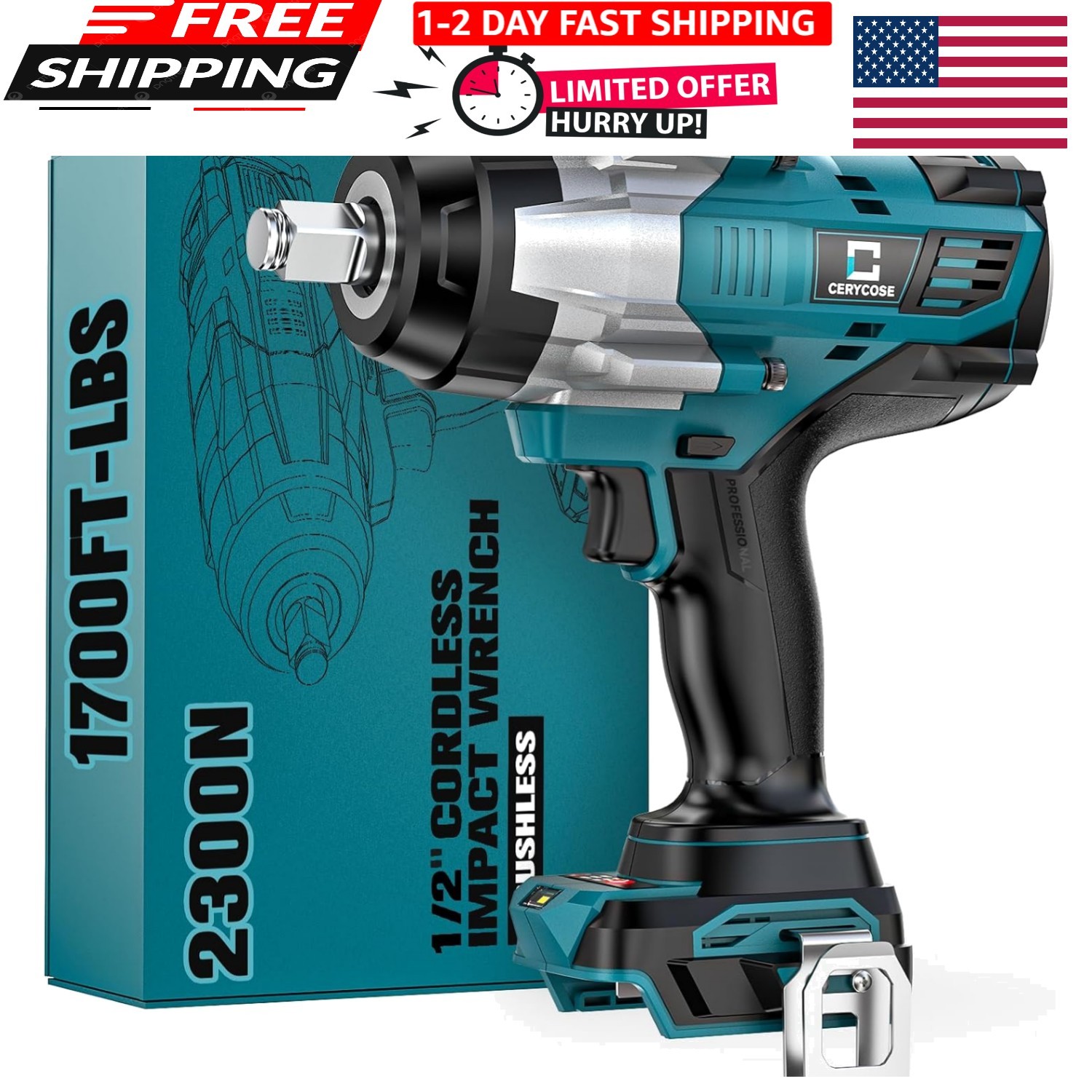 Cordless Impact Wrench 1/2 Inch Compatible with Makita Battery: 1700FT-LBS High