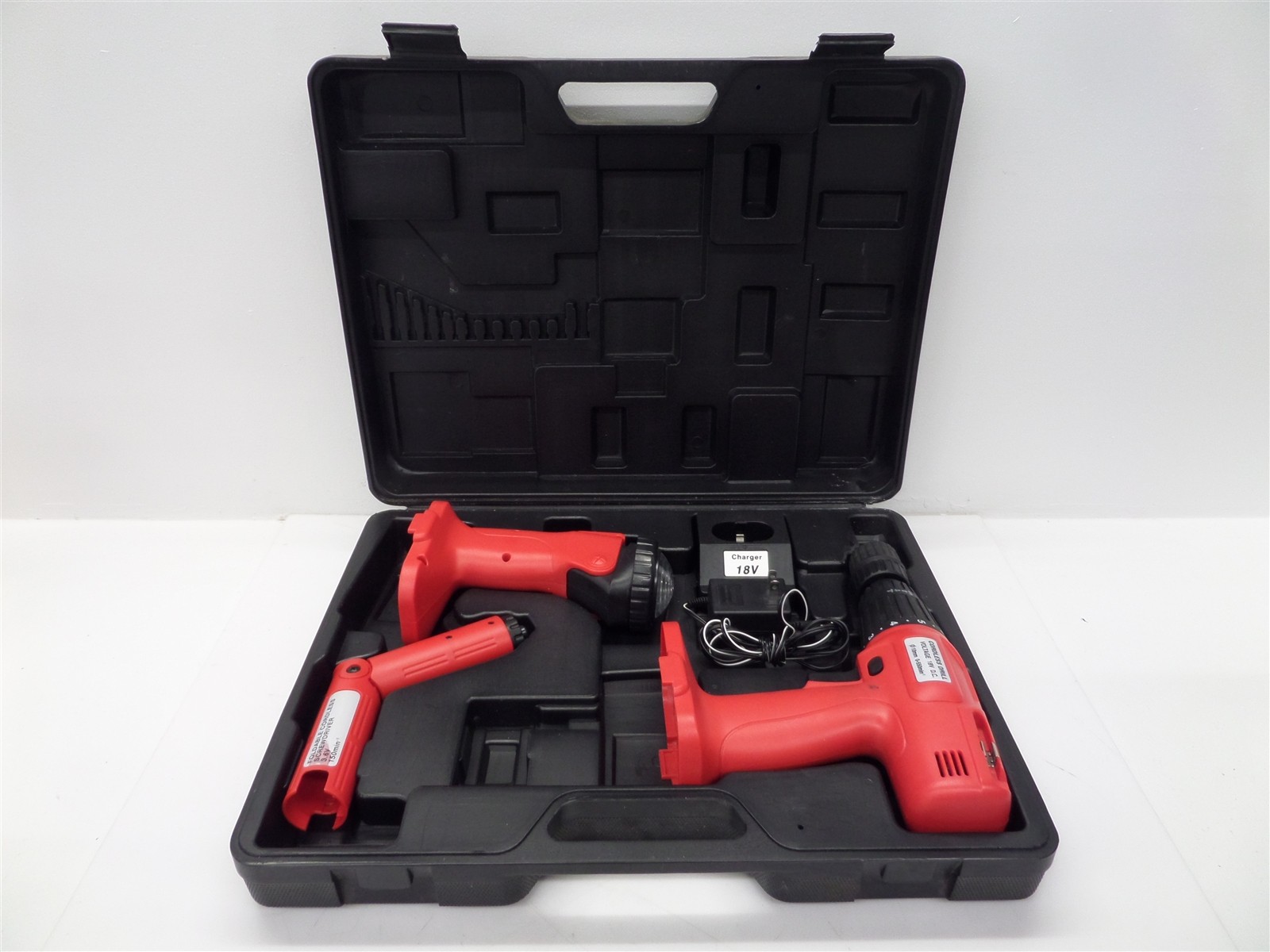 Generic Cordless 18VDC Drill, Lamp, & Screwdriver w/ Charger – No Batteries