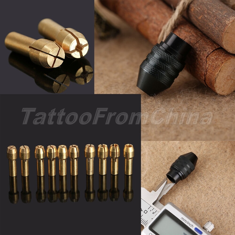 Rotary Tool M8 Keyless Drill Chuck Long Tail & 0.5mm-3.2mm Brass Collets Bits