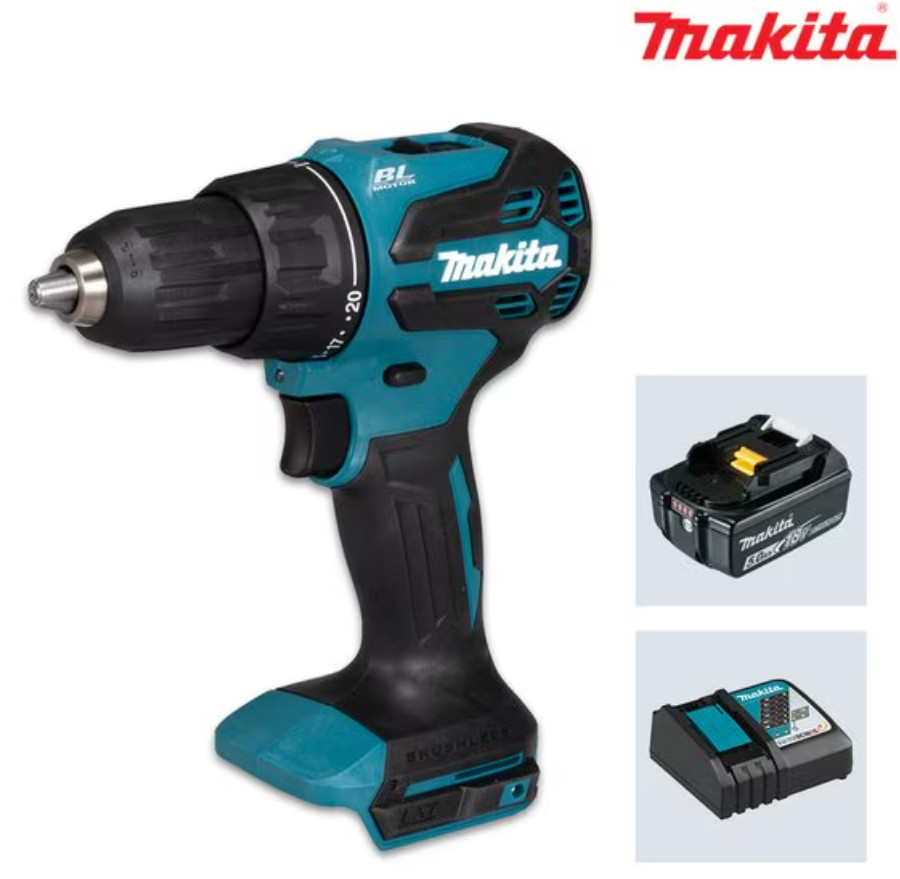 Makita DHP490 Hammer 18V BL 5.0Ah 1900Rpm 65N 13mm Keyless LED 172mm Charger220V