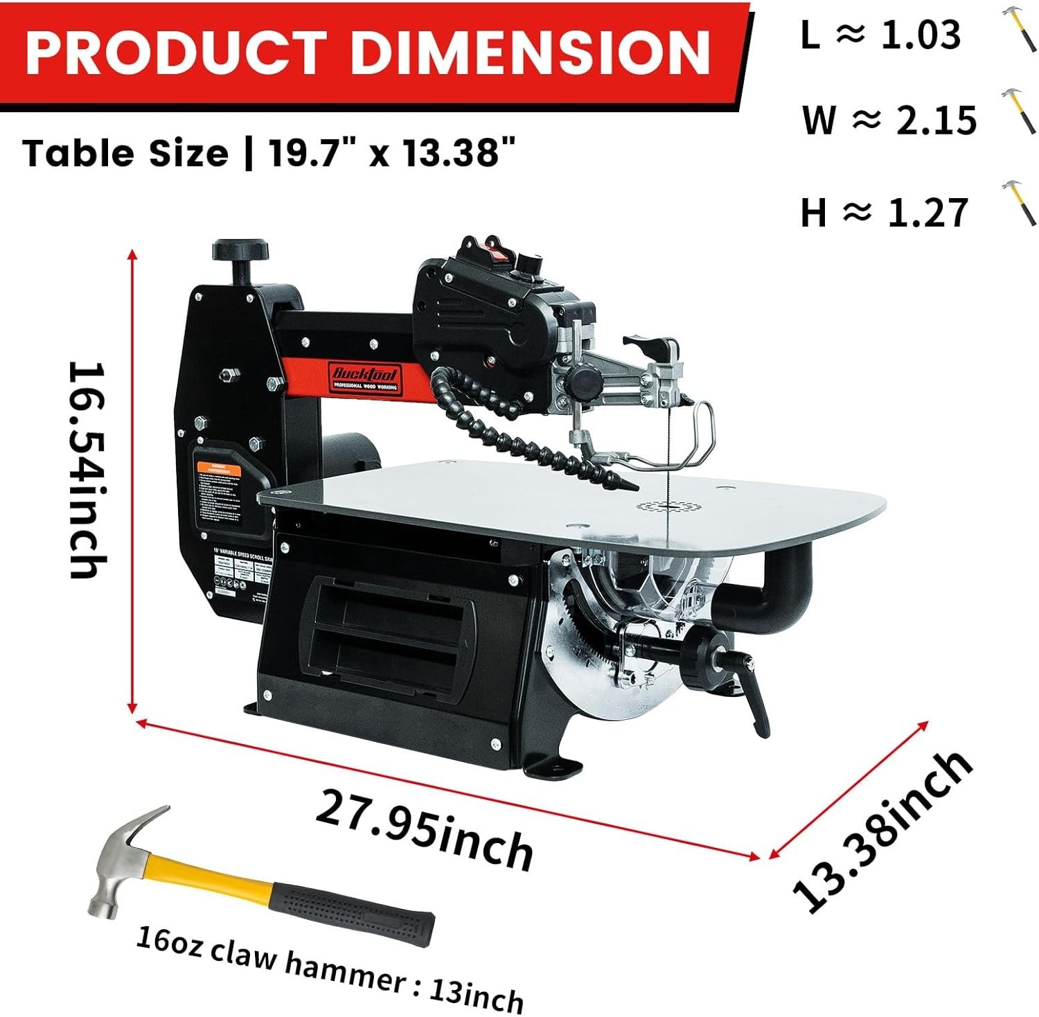 Bucktool 16 Inch Variable Speed Scroll Saw, 1.3A Power Scroll Saws for Craftsman