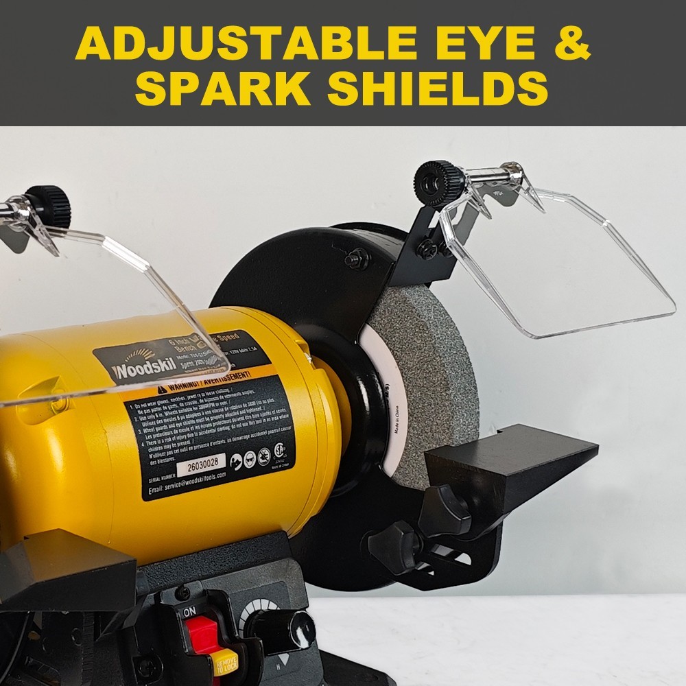Woodskil 6 Inch 2.5A Variable Speed Bench Grinder, 2000–3400 RPM Table Grinder
