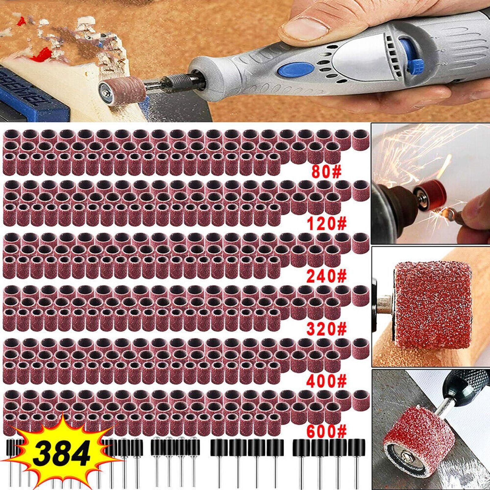 384Pcs Drum Sanding 80# 120# 240# 600# Grit Nail Drill Bit Assortment For Dremel