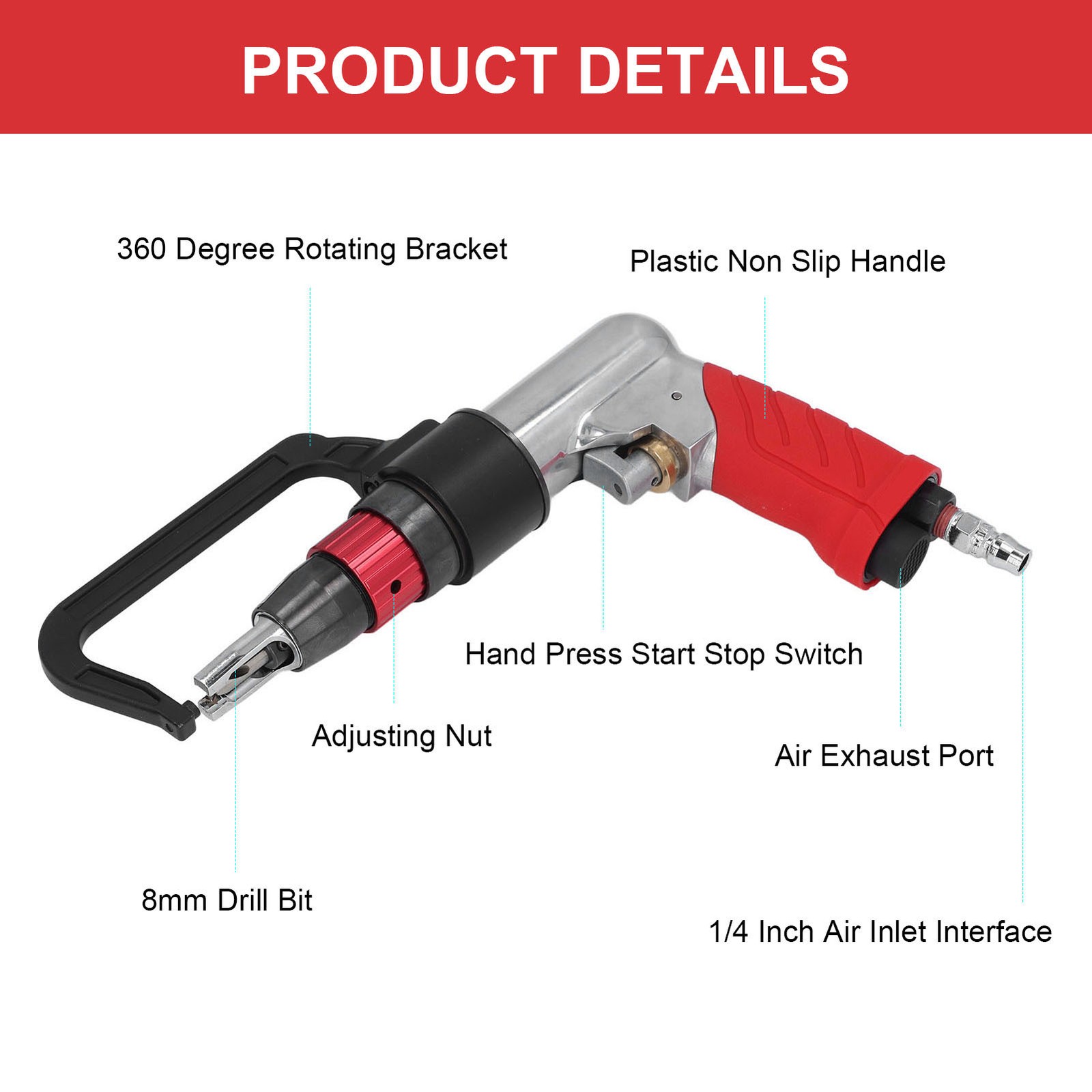 1/4 Air Spot Welding Drill M8 Chuck Locating Pneumatic Spot Weld Remover For CS