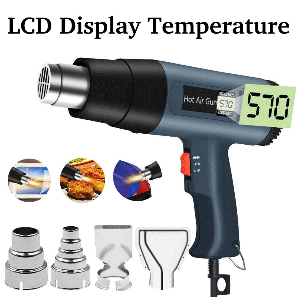 2500W Heat Gun Electric Hot Air Gun Dual Temperature LCD Display 4 Nozzles 110V