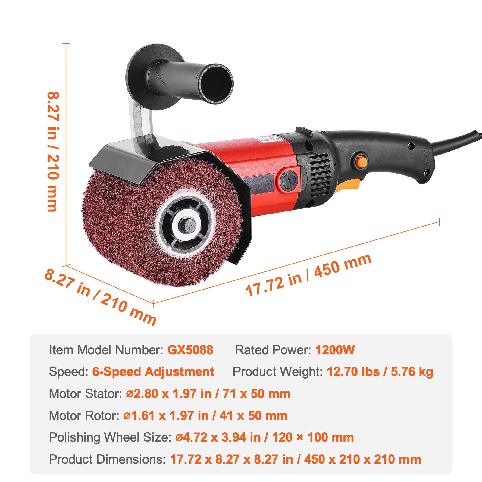 1200W Handheld Burnishing Machine with 6 Speeds & 4 Polishing Wheels