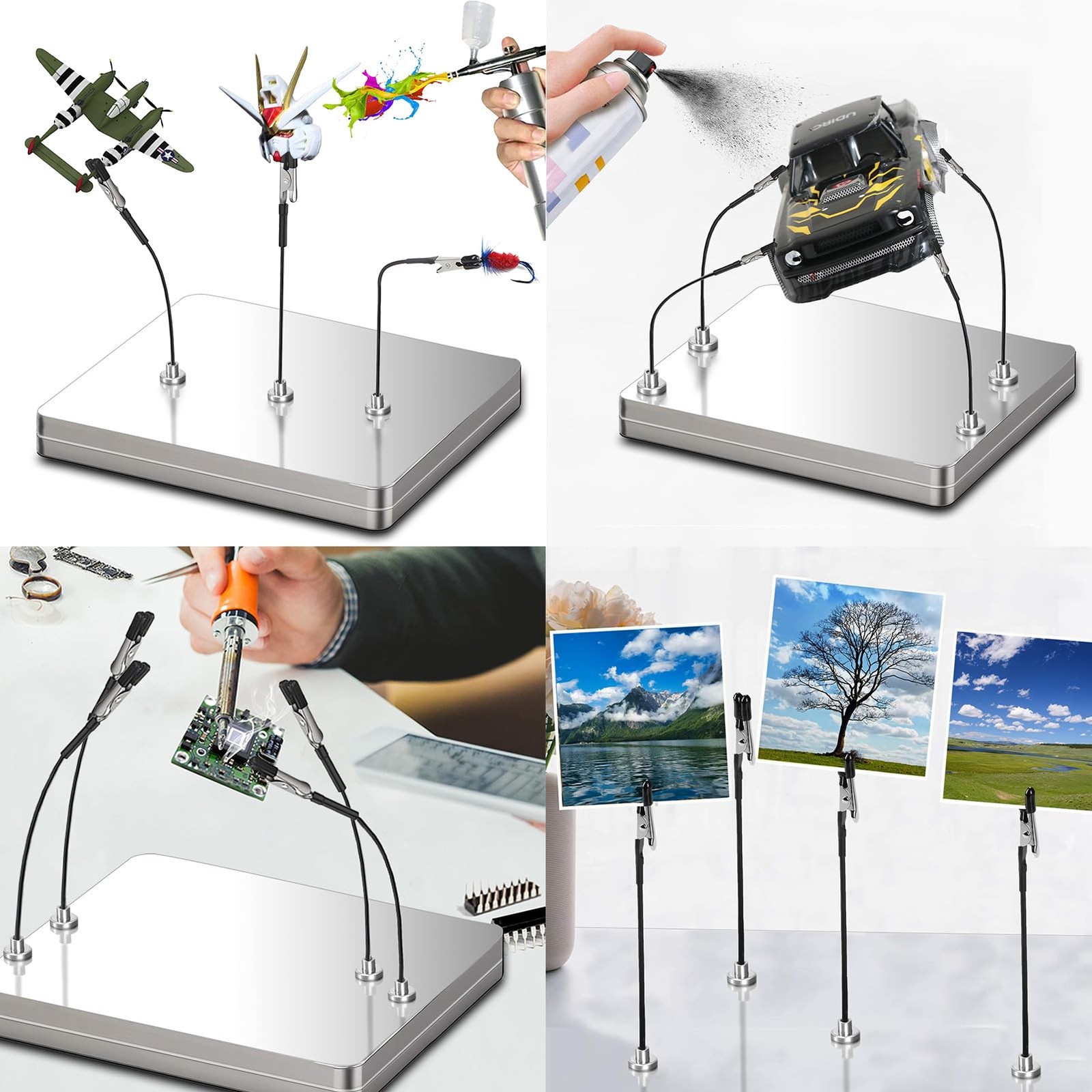 Magnetic Helping Hands, 10 Crocodile Clips, for Soldering & Model Painting