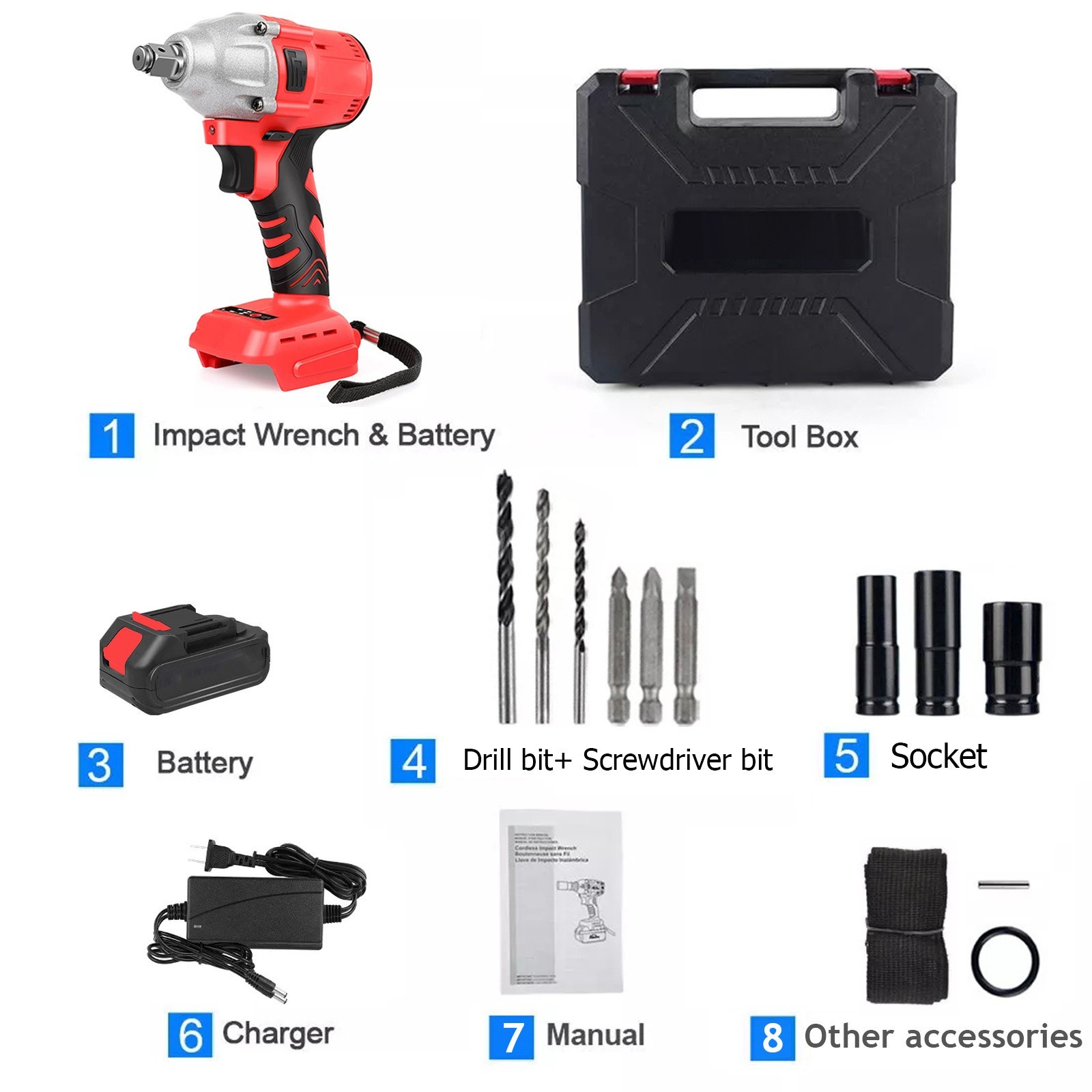 20V Cordless Impact Drill Brushless Electric Hammer Driver With Battery &Charger