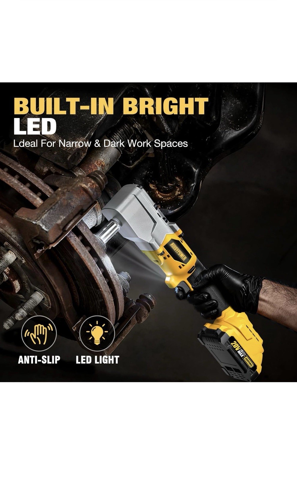ALLOYPOWER 20V Brushless Right Angle Wrench, 207 Ft-Lbs（280N.M） High Torque Cord