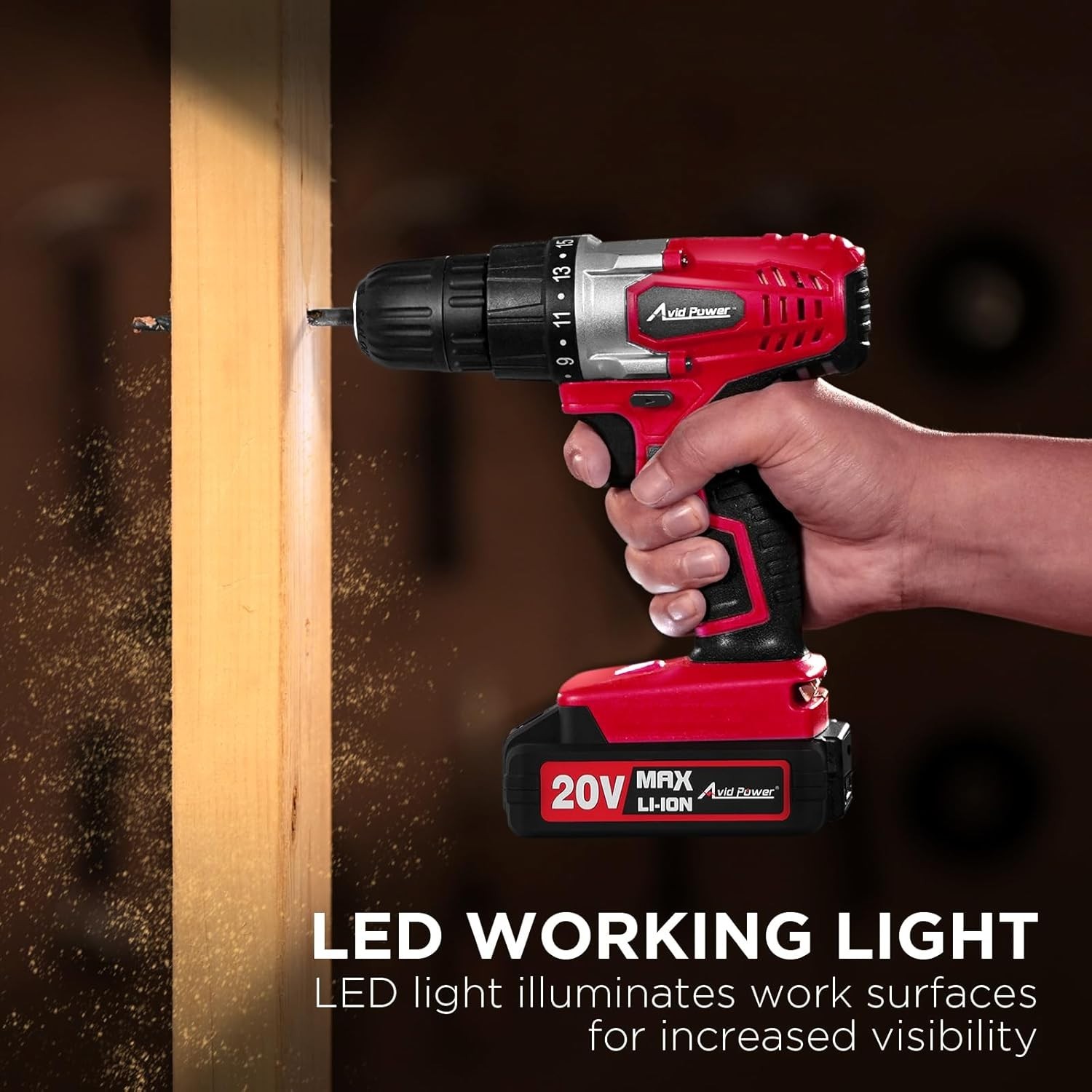 Compact 20V Cordless Drill with 22 Accessories & LED Light for Home Projects