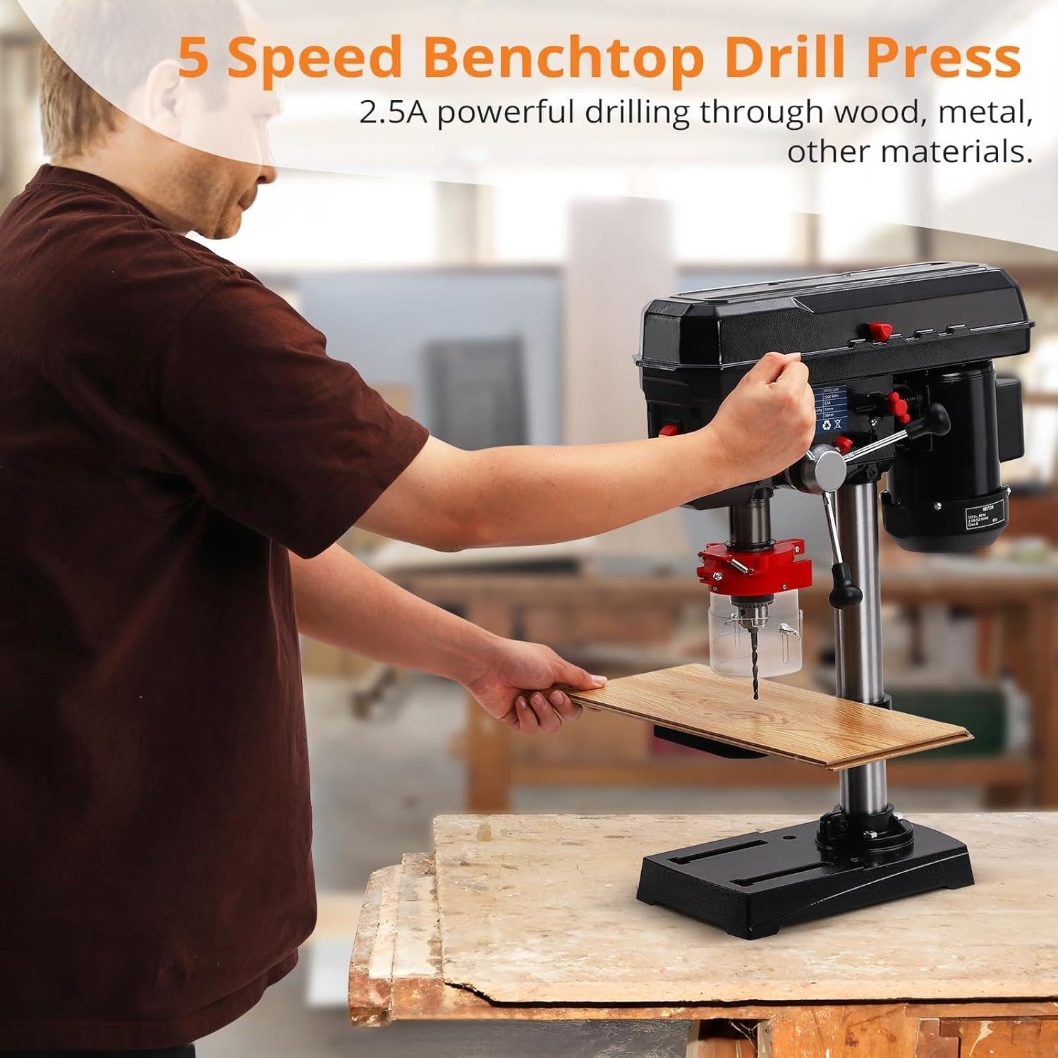 8 in Benchtop Drill Press Tabletop Drilling Machine 740-3100RPM Adjustable