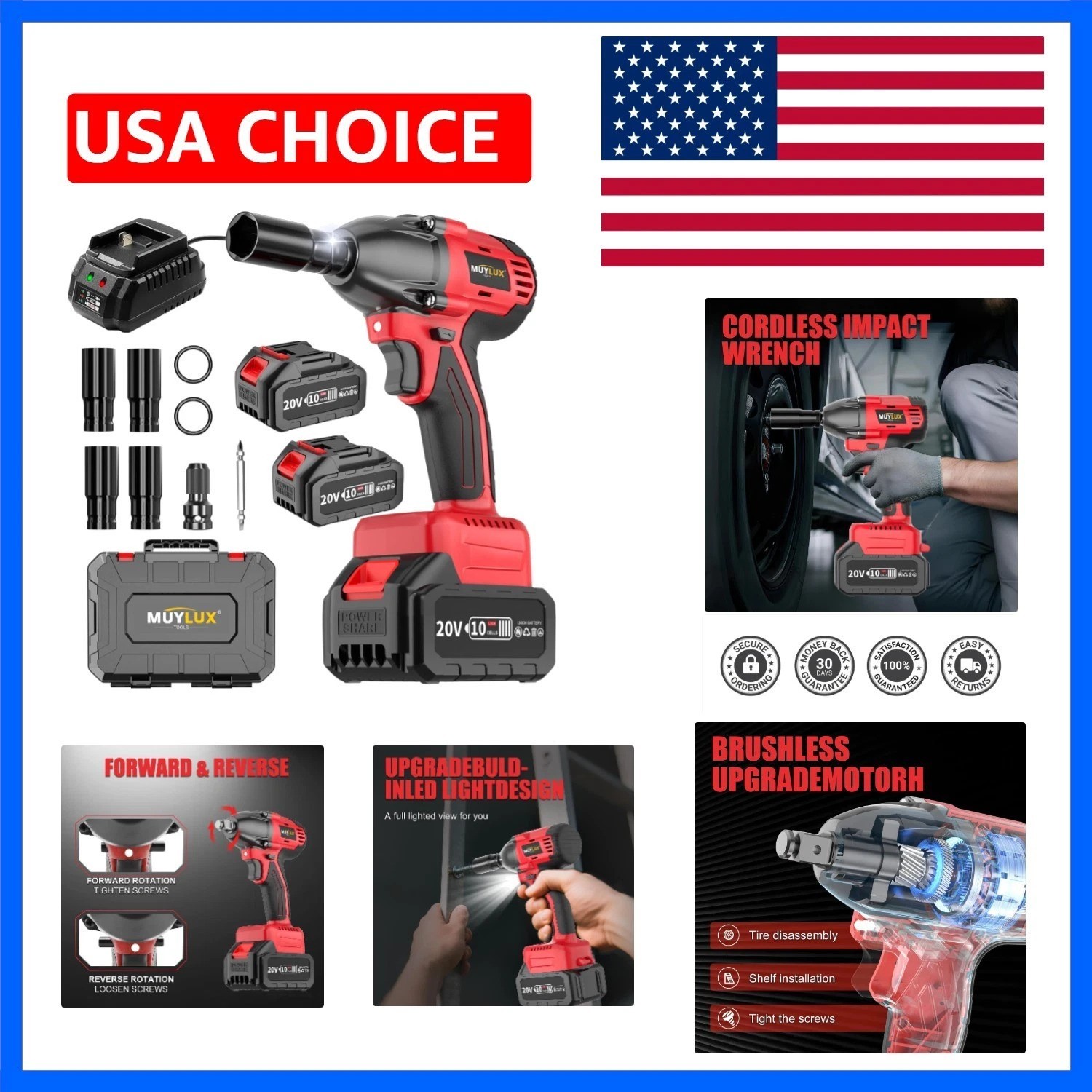 430N.m/320Ft-lbs Brushless Cordless Impact Wrench 1/2 Inch with 4.0Ah Battery…