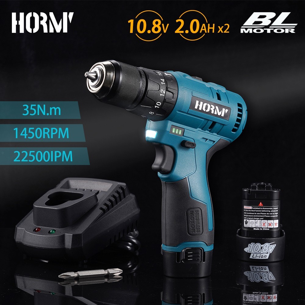 3/8&Prime; Cordless Hammer Drill/Driver Brushless with 10.8V 2 Battery & Charger US