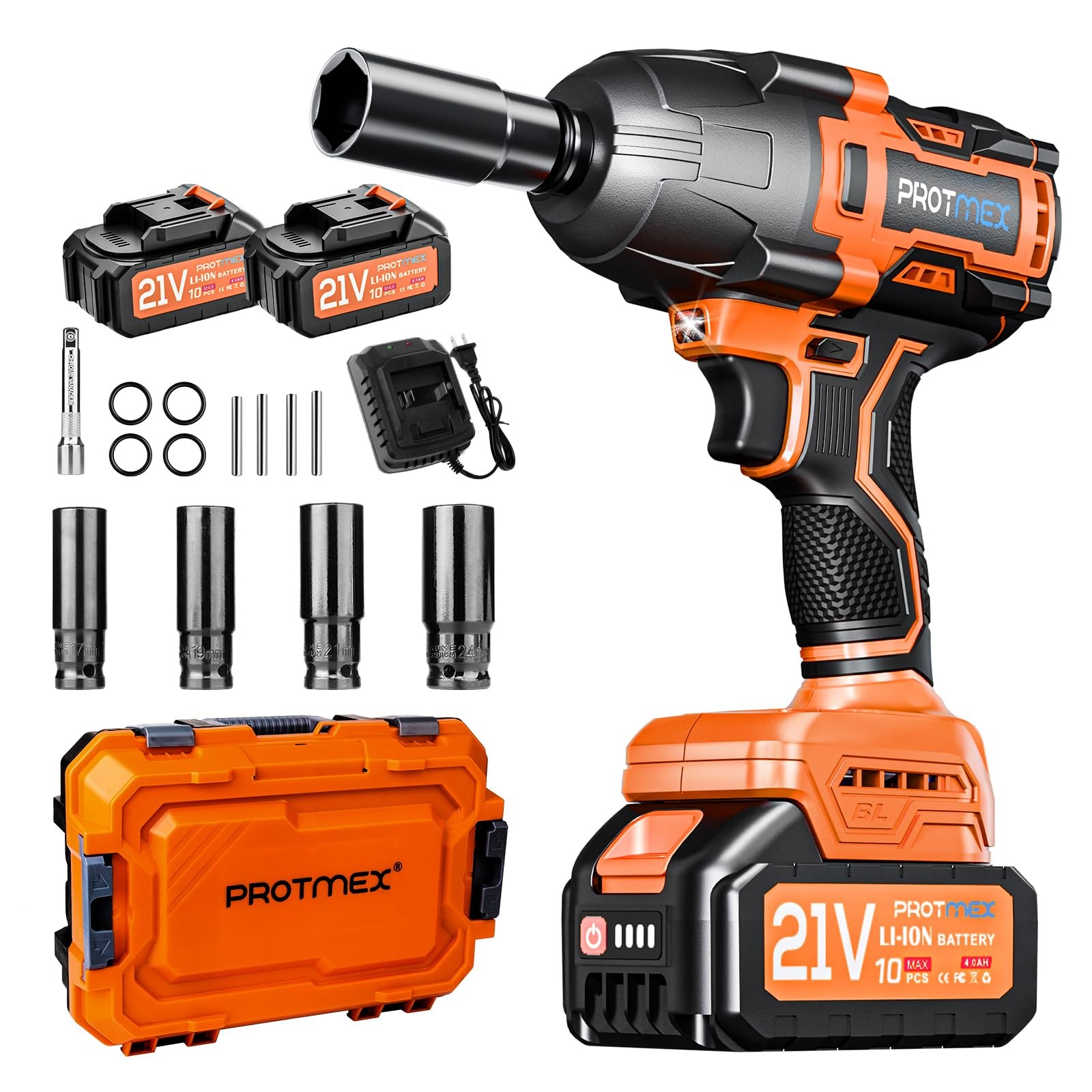 Protmex Cordless Impact Wrench, 900Ft-lbs (1200N.m) 1/2&Prime; Brushless Impact Gun…