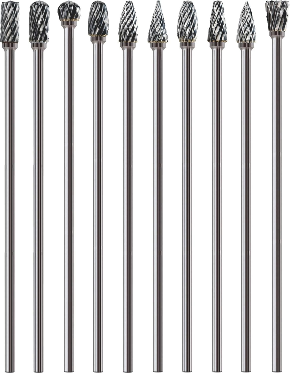 10Pcs Long Carbide Burr Set 1/8&Prime; Shank Total L 4.4&Prime; Compatible with Dremel Di…