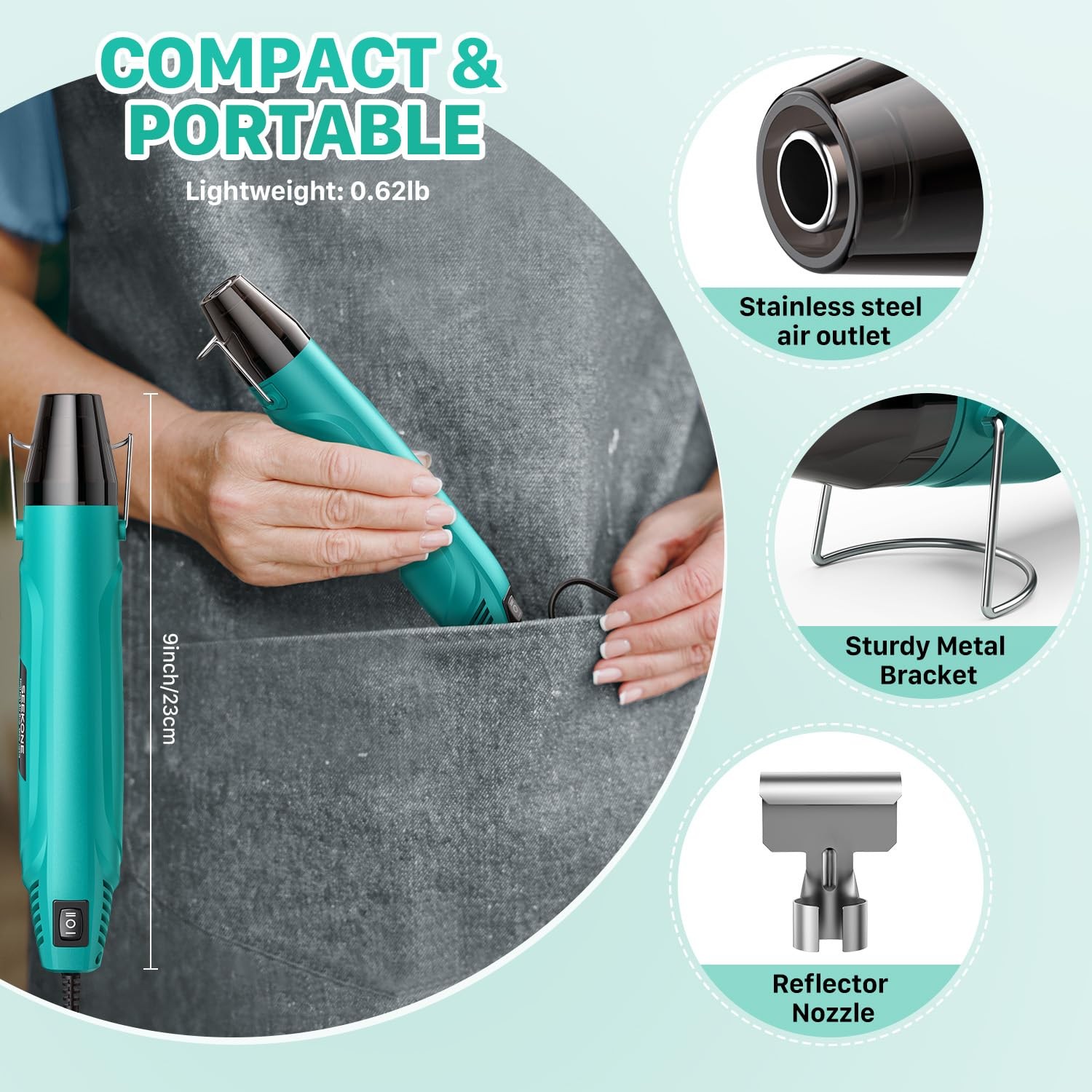 350W Mini Heat Gun, Dual-Temp Model 500℉ & 842℉（260℃ & 450℃）Fast Heat Hot Air…