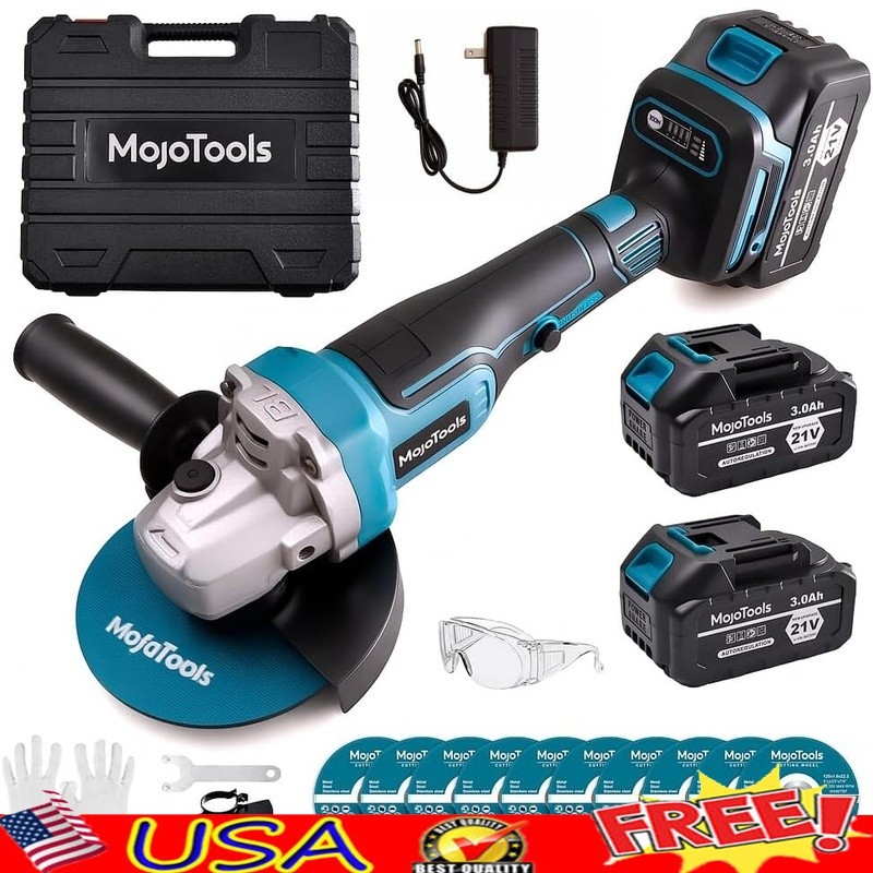 Cordless Angle Grinder 9000 RPM Brushless Motor 2 Batteries Safety Kit New