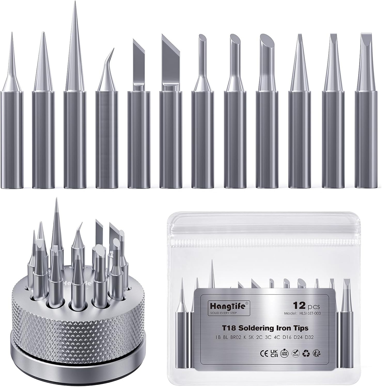 HANGLIFE T18 Soldering Iron Tips with Tip Holder for Hakko FX-888D FX-888 FX8…