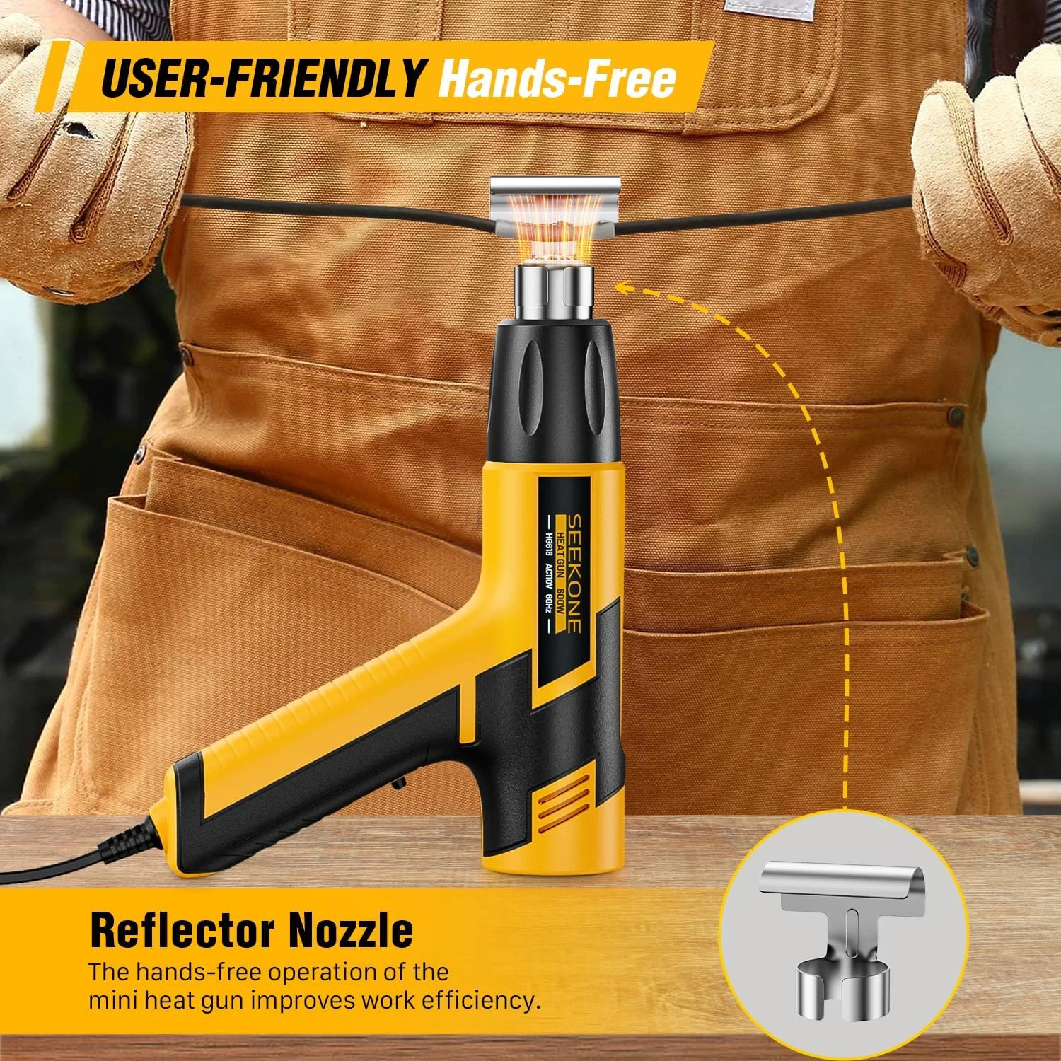 SEEKONE Mini Heat Gun, 600W Dual Temperature Hot Air Gun Tool 572℉&932℉, With 4.