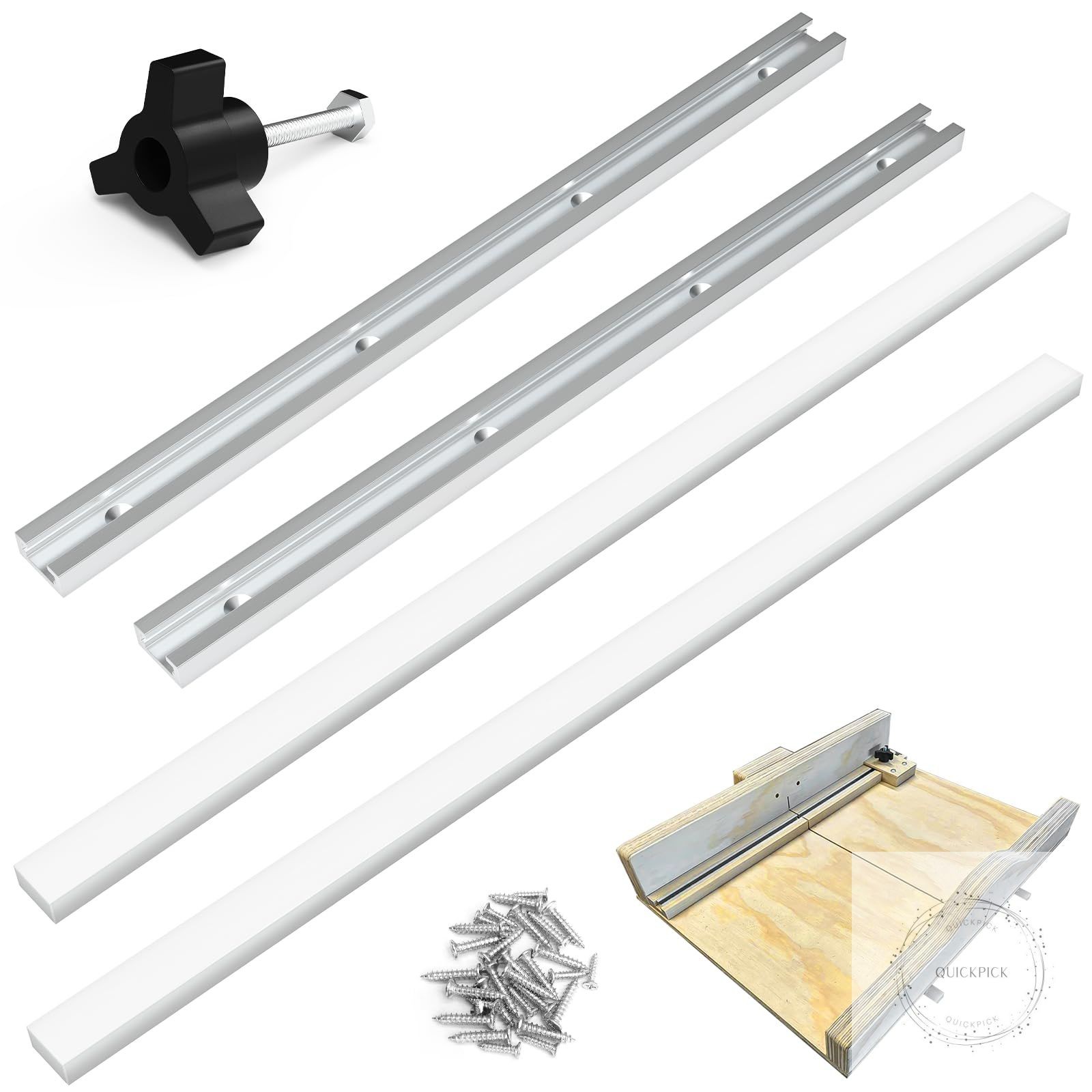 Table Saw Sled Kit DIY Crosscut Sled with 2 Aluminum T-Track, 2 UHMW Miter Bars,