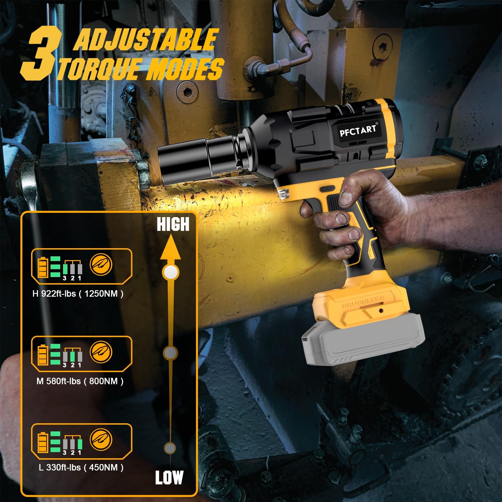 20V Brushless Cordless Impact Wrench 1/2&Prime;, 1250N.m (922Ft-Lbs) Max Torque, 33…