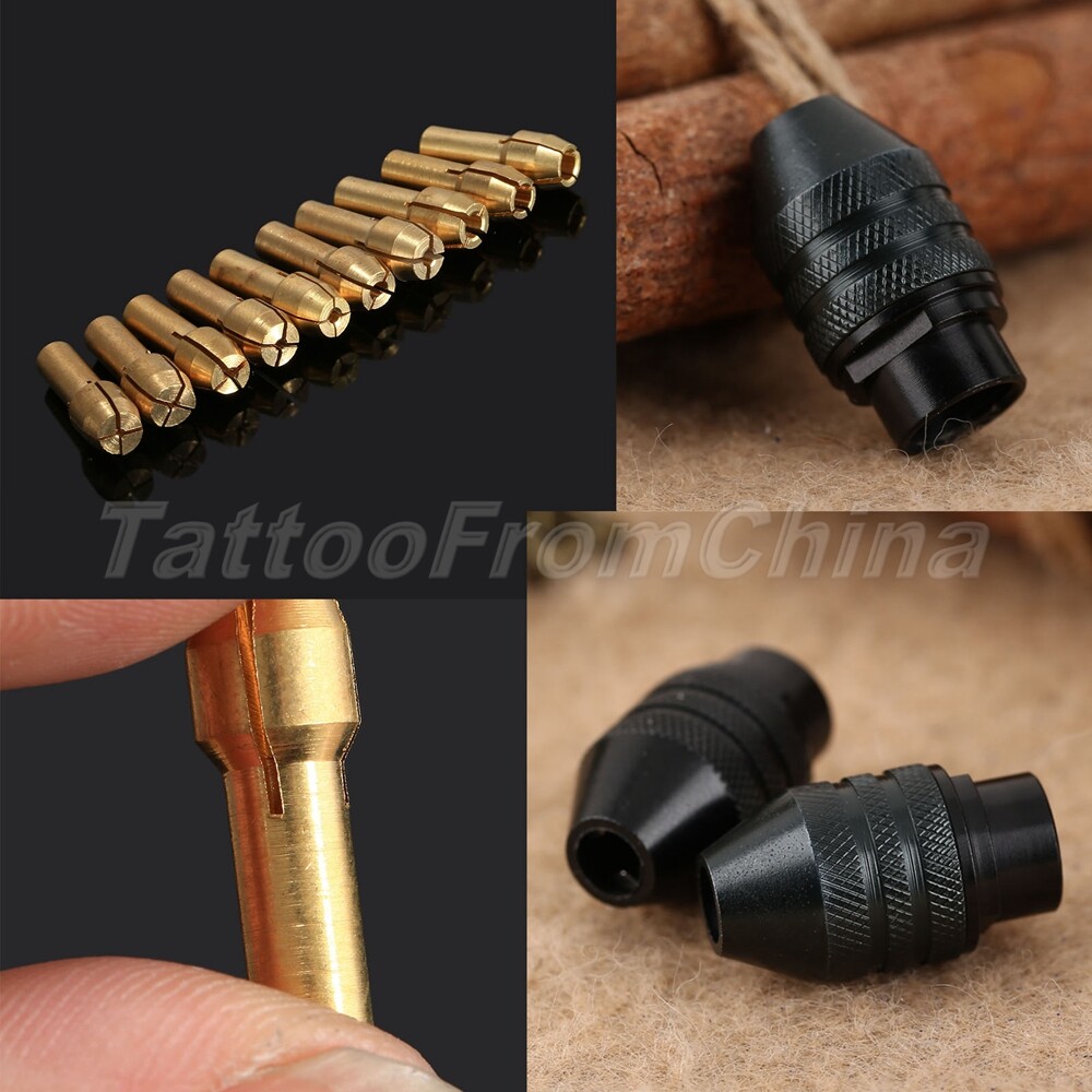 Rotary Tool M8 Keyless Drill Chuck Long Tail & 0.5mm-3.2mm Brass Collets Bits