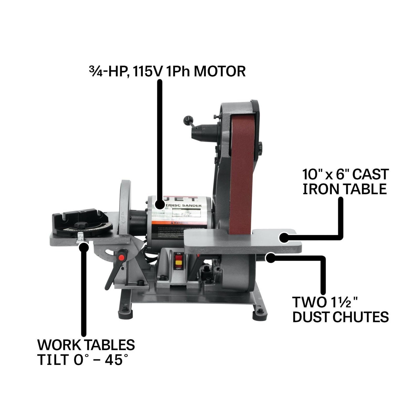 JET 2&Prime; x 42&Prime; Belt and 8&Prime; Disc Sander, 3/4 HP, 1Ph 115V (Model J-41002)