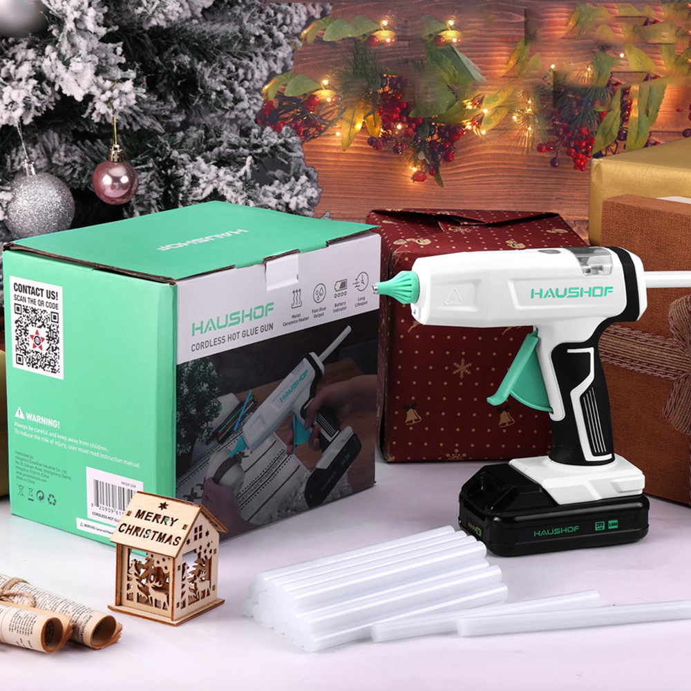 HAUSHOF 20V Cordless Hot Glue Gun Drip-Free Fast Preheating 20PC Full Size Stick