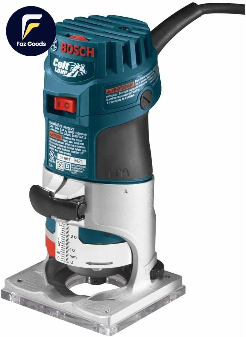 BOSCH PR20EVS Colt 1.0 HP Variable-Speed Palm Router – 5.6 Amp Motor, Soft Start