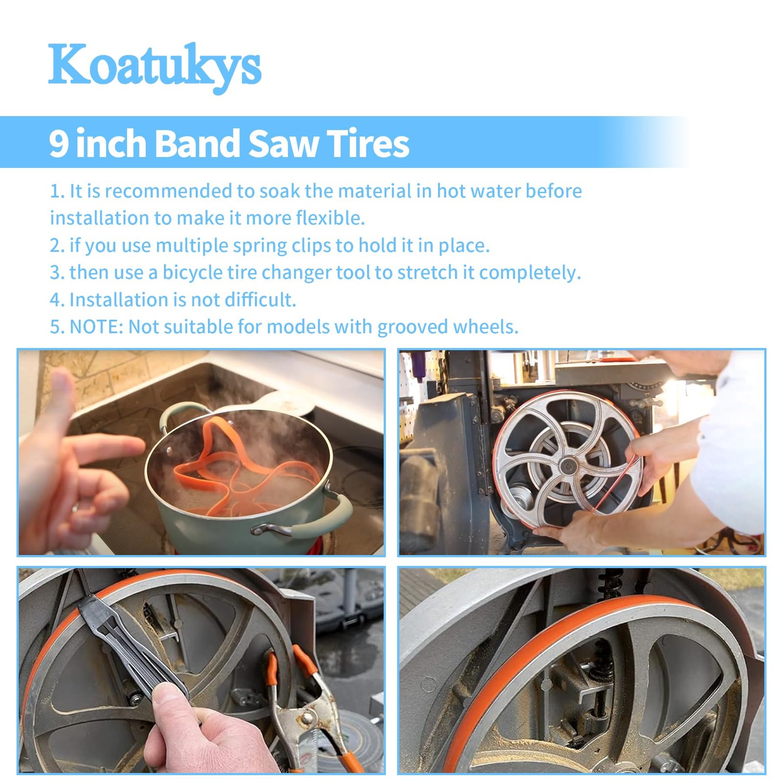 9 inch x 1/2 x .095 Band Saw Tires Replacement for Delta Orange