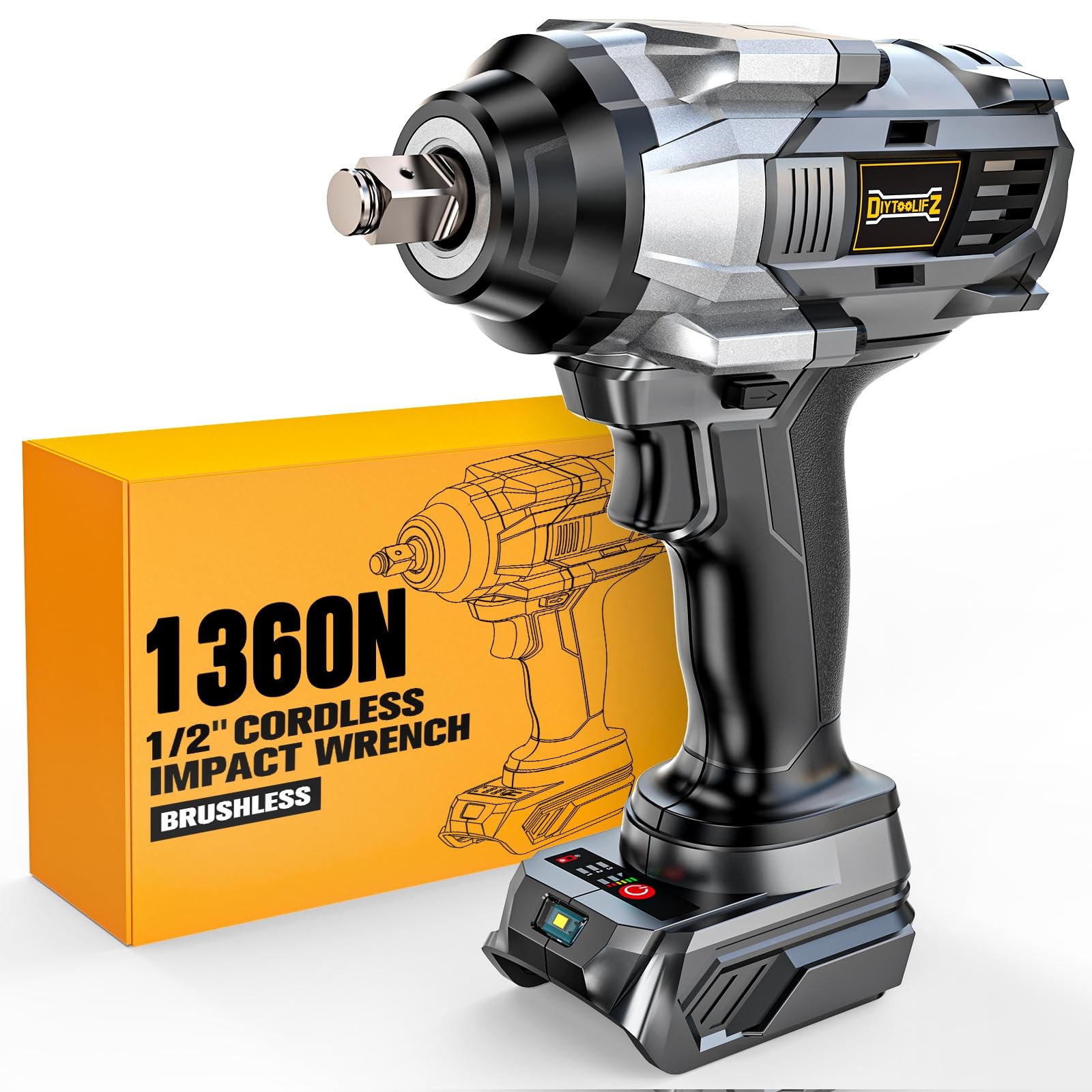Cordless Impact Wrench 1/2” for Dewalt 20v Battery(No Battery), 1000FT-LBS(13…