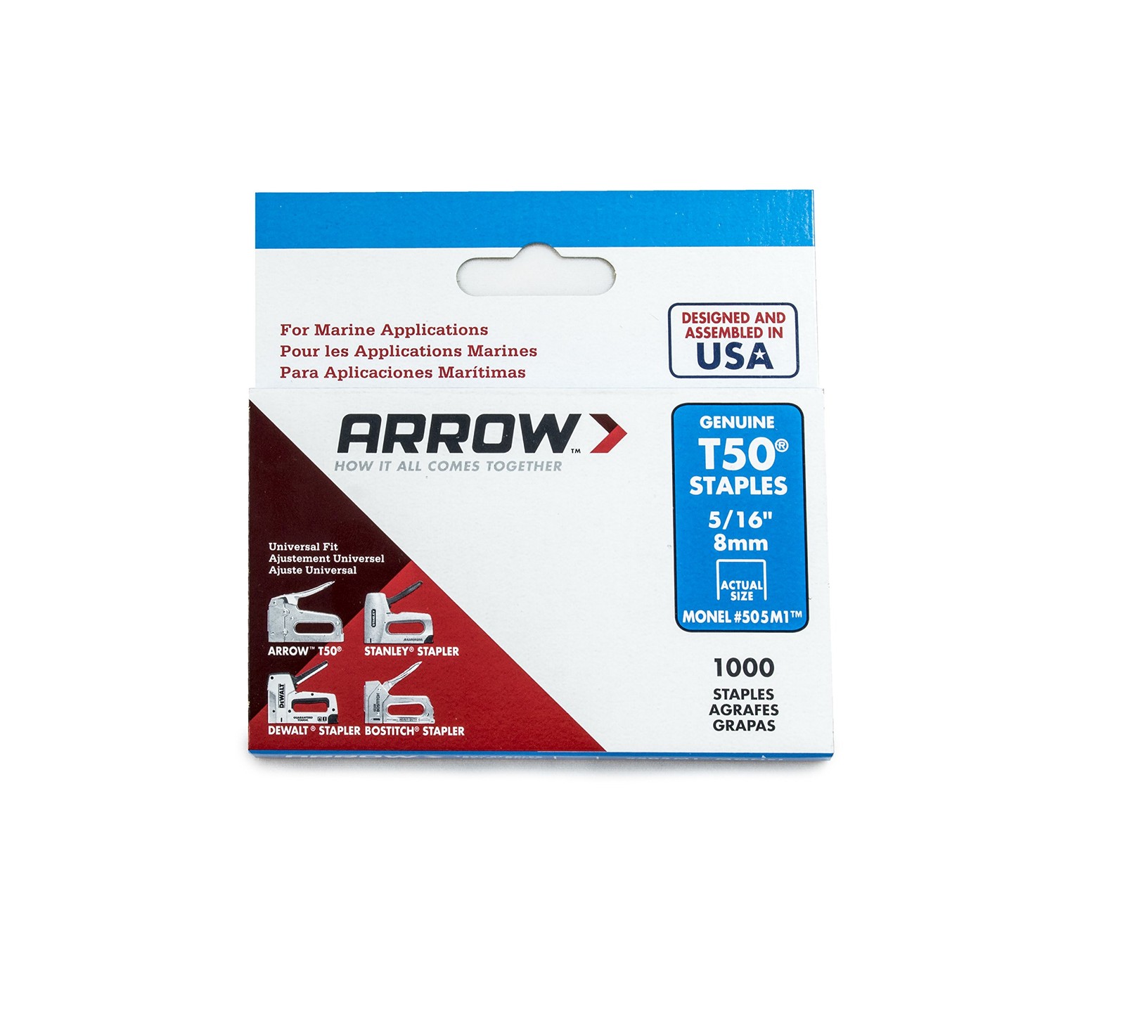 Arrow 505M1 T50 Monel Staples, 5/16-Inch Leg, 3/8-Inch Crown, 1000 Count