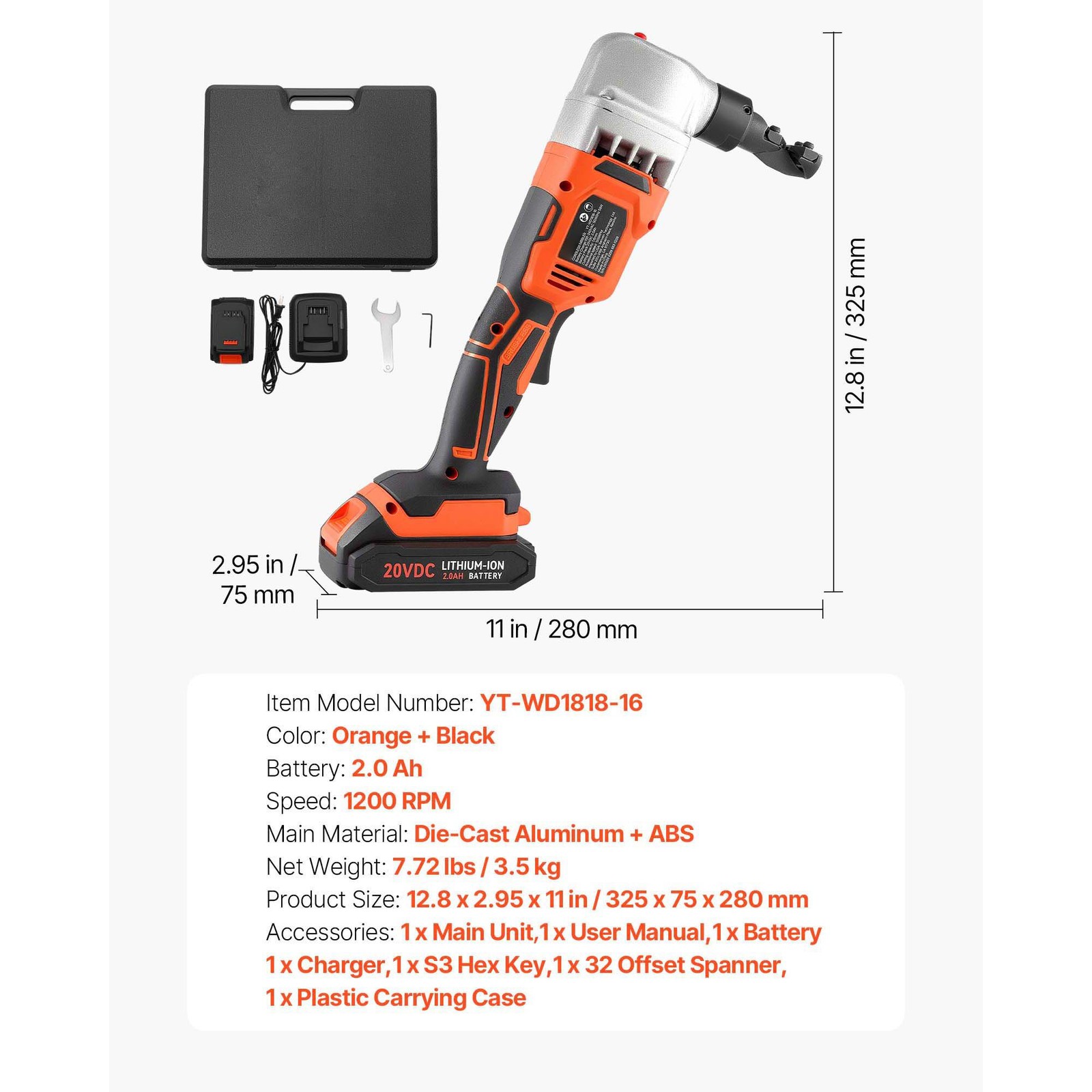 1200RPM Cordless Metal Nibbler 3.5kg, Cuts 0.06in+ Stainless