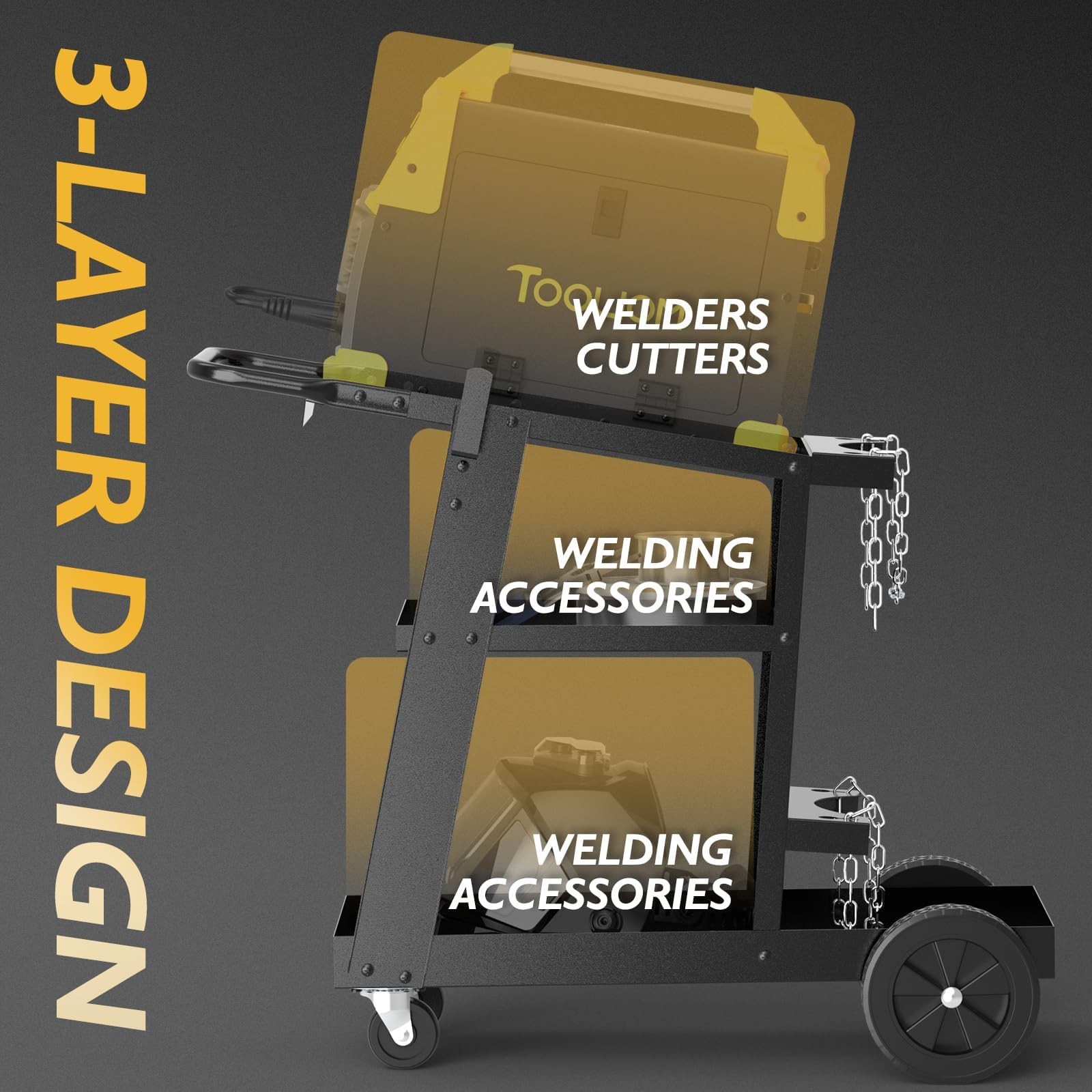 3-Tier Tilt-Table Welding Cart for Tig Mig Welder & Plasma Cutter, 360° Wheels
