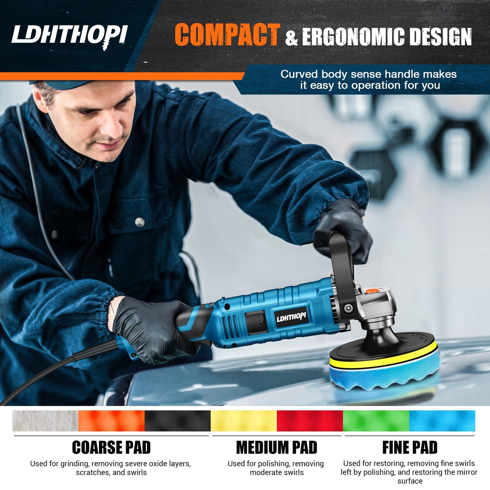 LDHTHOPI Buffer Polisher 1600W 7 Inch/6 Inch Rotary Buffer Polisher Waxer 7