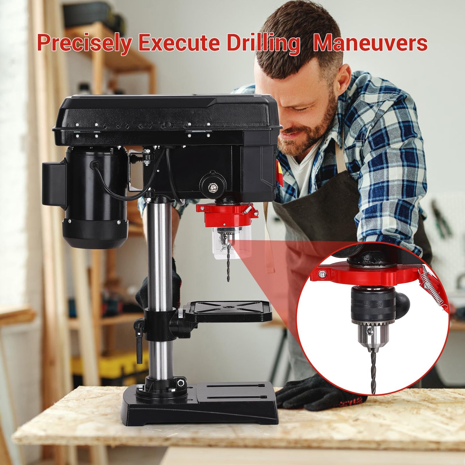 8 Inch Benchtop Drill Press,2.5A Motor & 5-Speed Adjustable,0-45° Tiltable Table