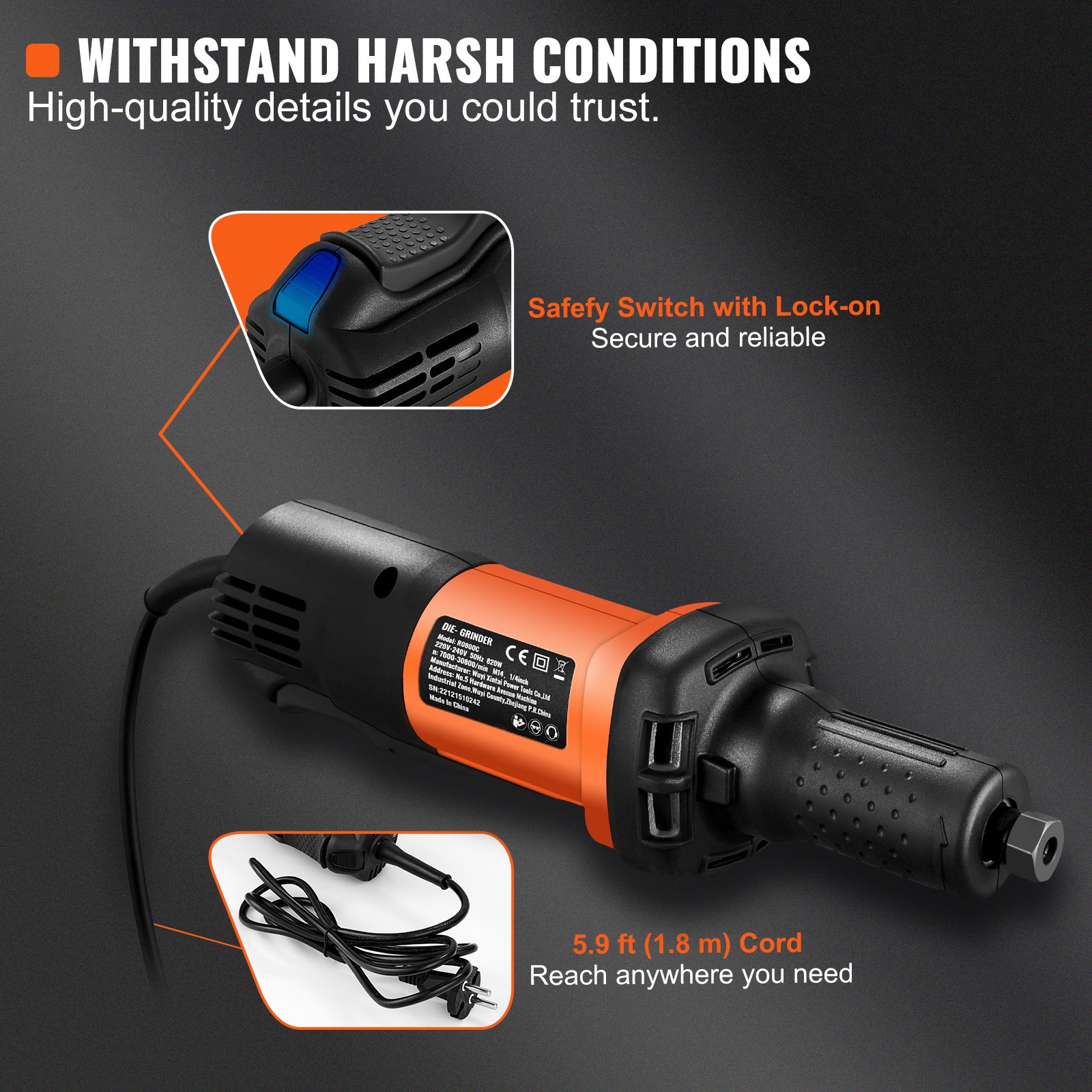 VEVOR Die Grinder 1/4&Prime; Heavy Duty Straight Die Grinder 30000RPM 6 Variable Speed