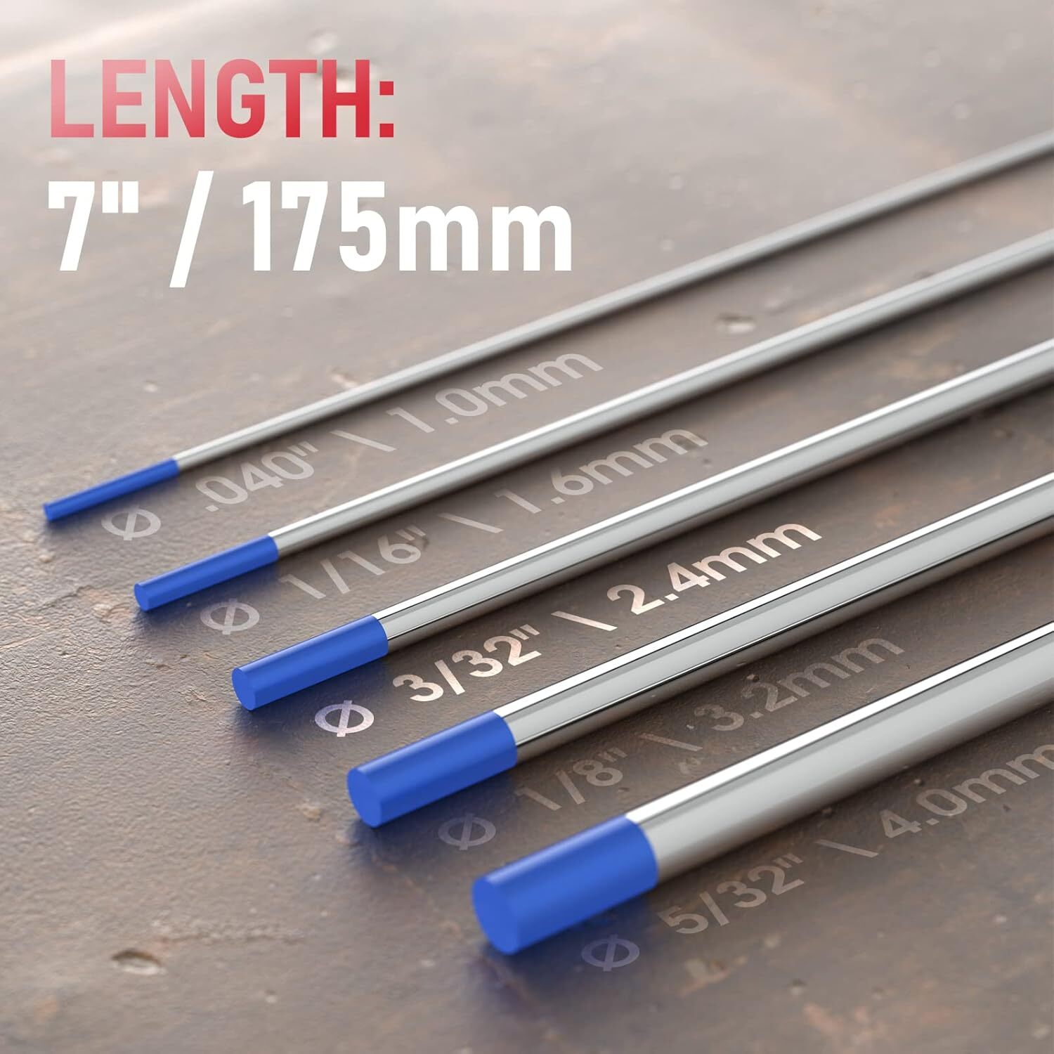 TIG Welding Tungsten Electrode 2% Lanthanated 3/32&Prime; x 7&Prime; (Blue,WL20/EWLa-2)10-pk