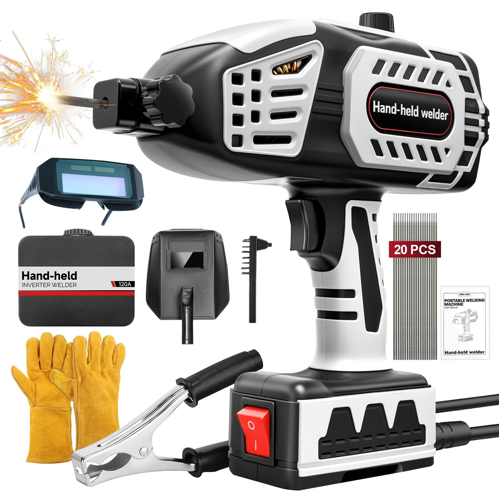 Portable Welding Machine Handheld Welder – 110V IGBT Inverter 20-120A Hand Held