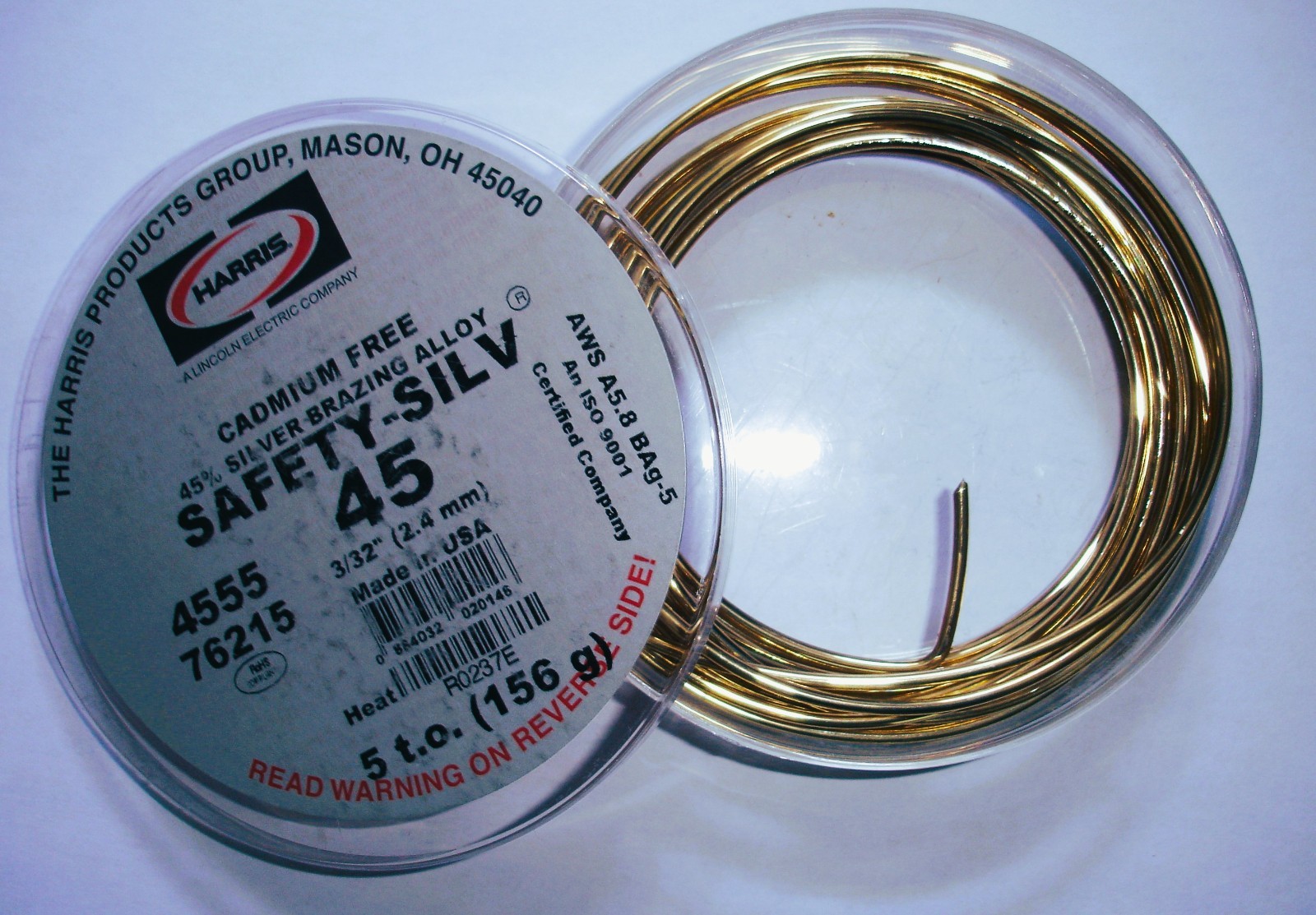 New, 5 ounces Harris Safety Silv-45%, Cadmium free, Silver brazing alloy 3/32&Prime;