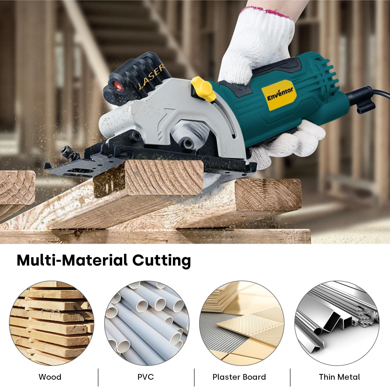 Mini Circular Saw, 4.8A Electric Circular Saws Corded with Laser Guide, 4000RPM,