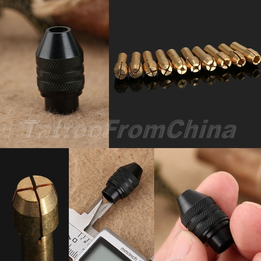 Rotary Tool M8 Keyless Drill Chuck Long Tail & 0.5mm-3.2mm Brass Collets Bits