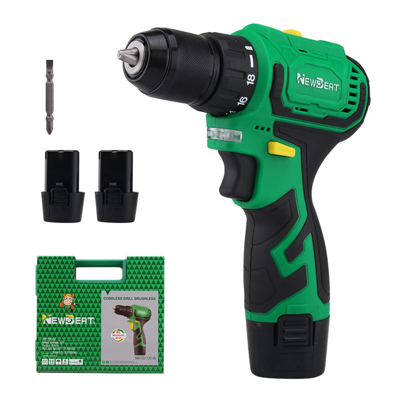 Brushless Electric Drill 12V 2 Batteries 35N.m Torque 0-1500RPM Power Tool