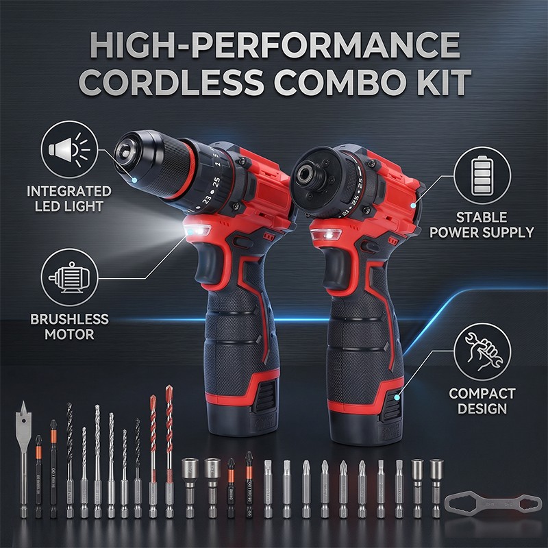 Cordless Drill and Impact Driver Set 16.8V Brushless Power Tool Kit with 3 Batte