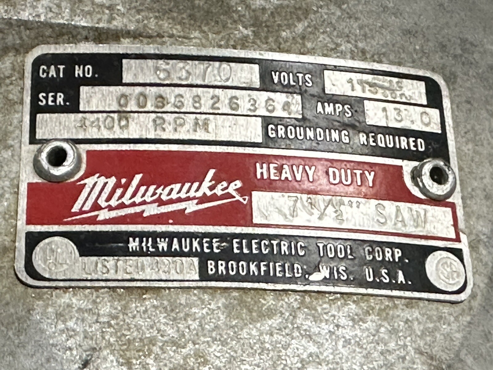 Milwaukee 6370 Worm Drive Circular Saw 13A USA