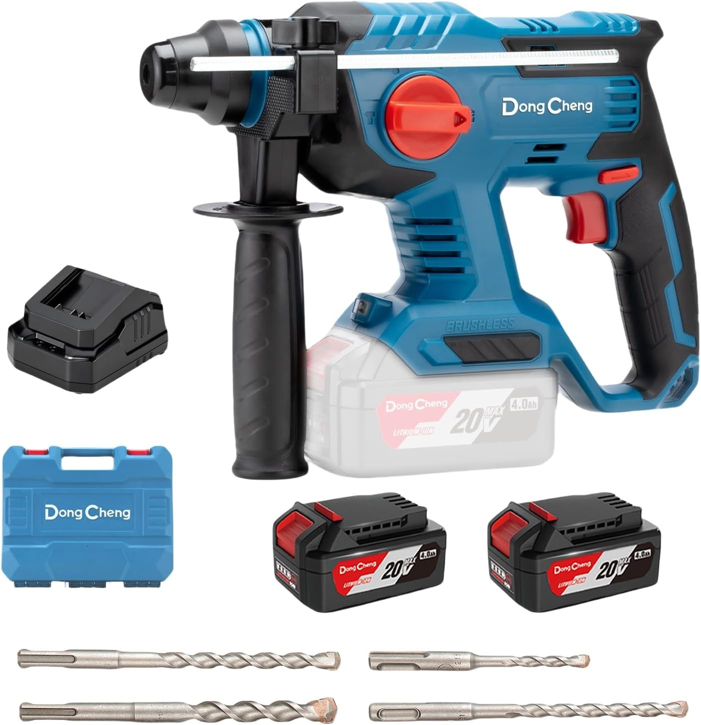 Dongcheng 20V Max Brushless Rotary Hammer Drill, 7/8&Prime; Sds-Plus, 2.1 J Impact, 4