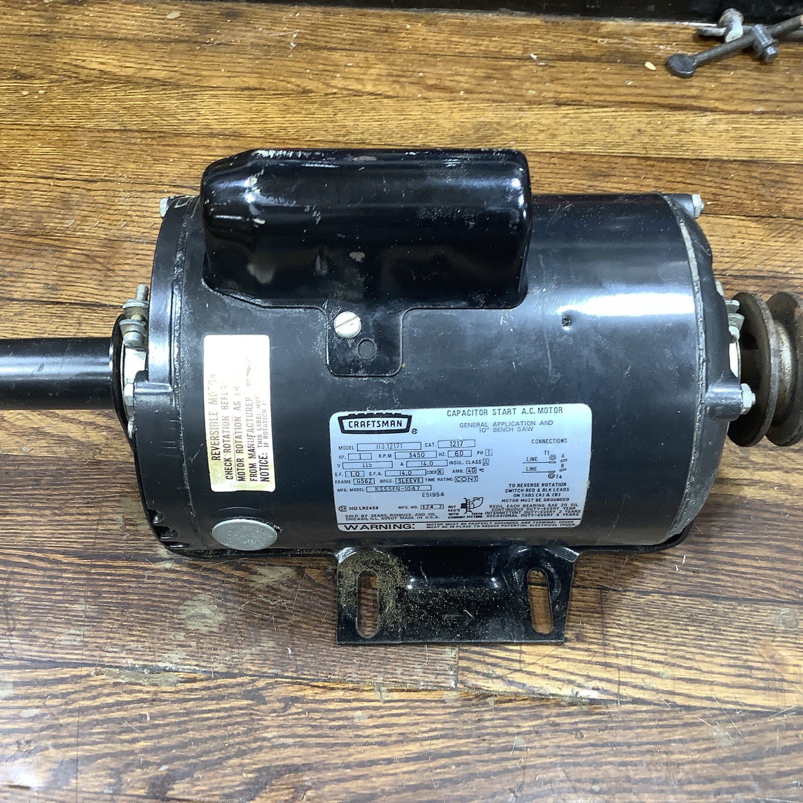 Vintage Craftsman 1 HP Table Saw Motor Model # 113-12171