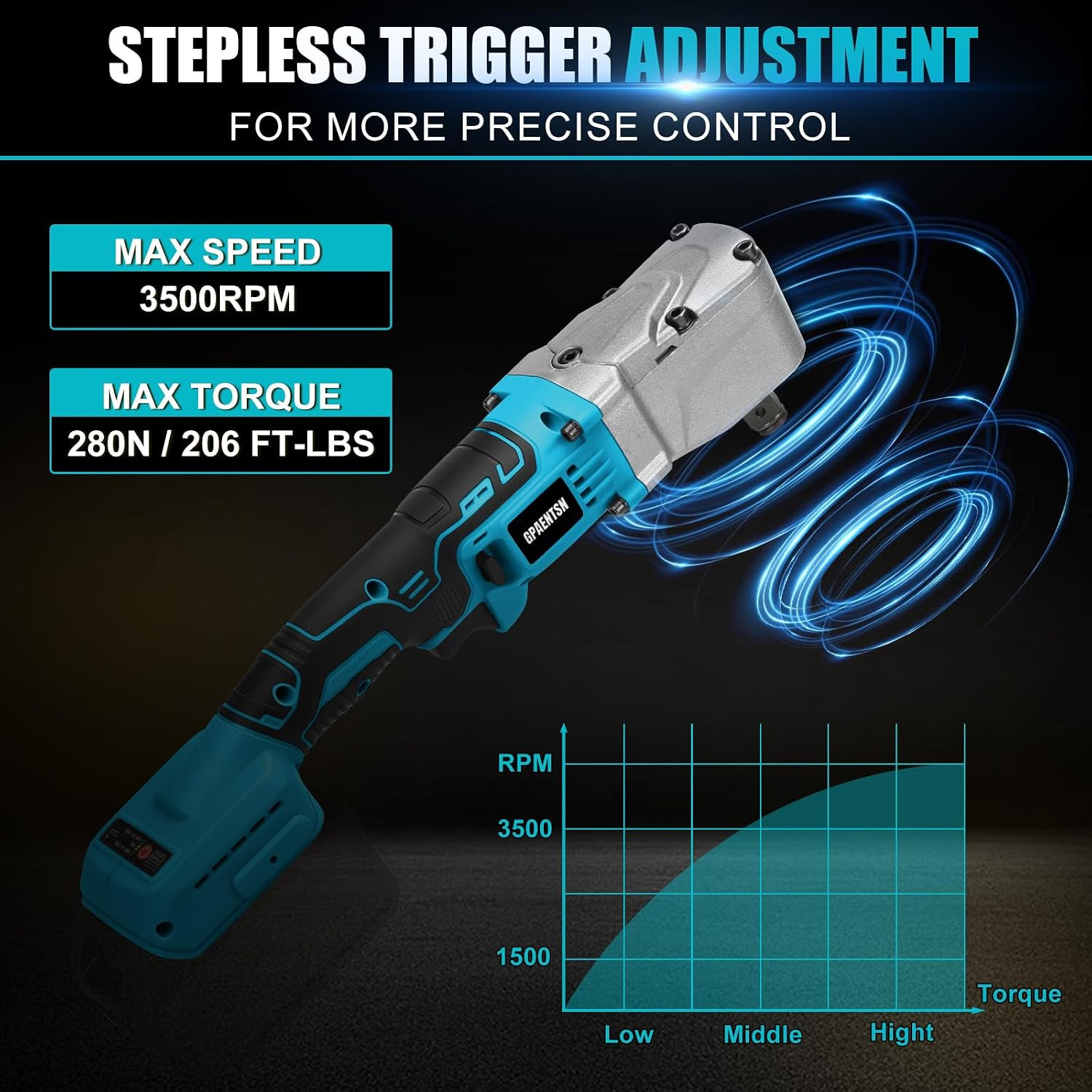 1/2&Prime; Right Angle Impact Wrench 206 Ft-Lbs for Makita 18V Tool | Brushless Motor,