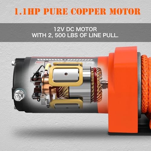2500 lb 12V DC Electric Winch 30 ft Synthetic Rope Off Road Waterproof 2500LBS